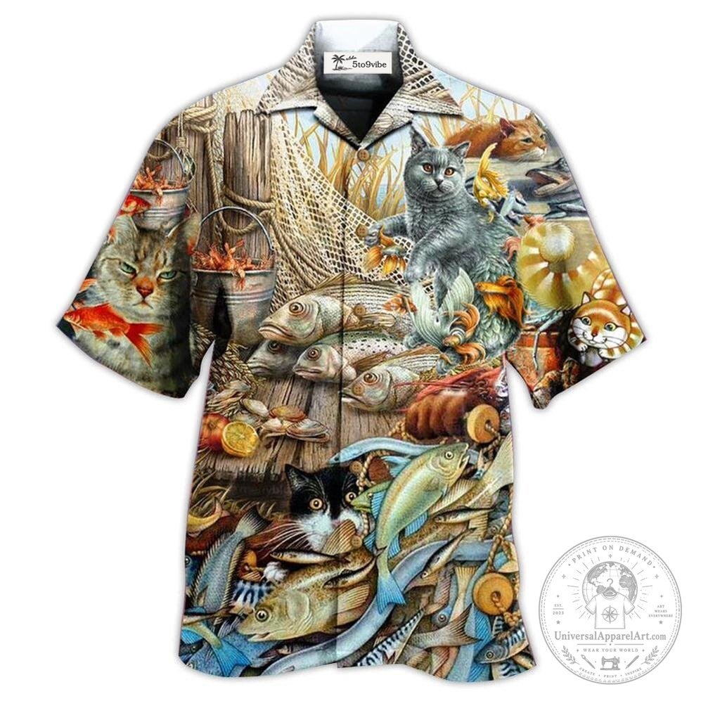 Cats and Fish Seafood Market Ocean Life Hawaiian Shirt