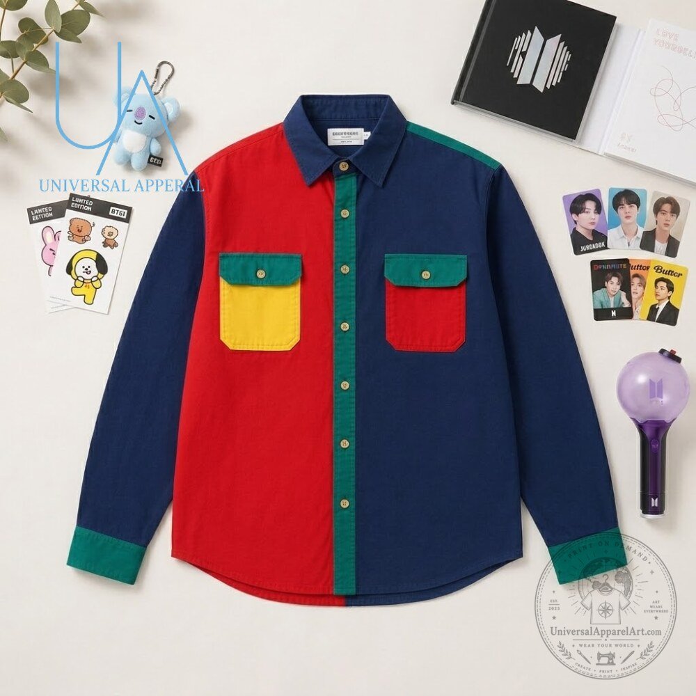 BTS Taehyung V Multicoloured Linen Two Pocket Shirt 4 BTS Taehyung V Multicoloured Linen Two Pocket Shirt