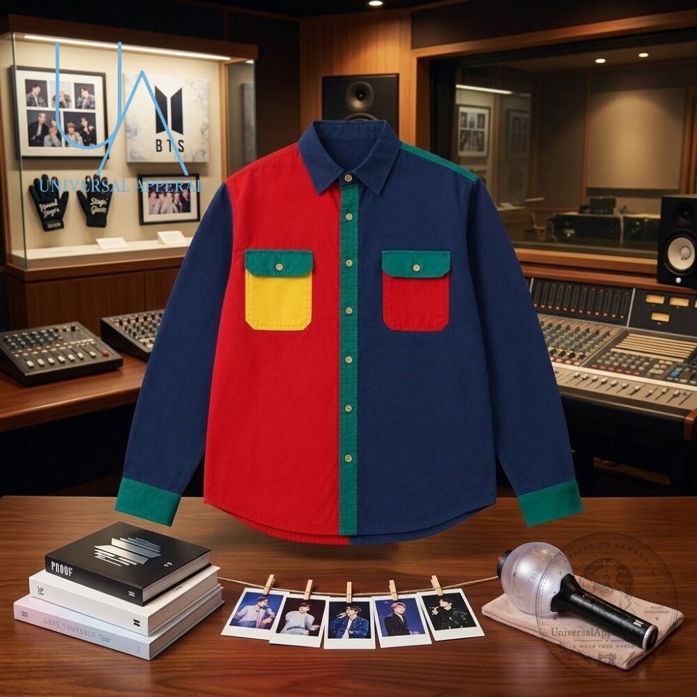 BTS Taehyung V Multicoloured Linen Two Pocket Shirt 5 BTS Taehyung V Multicoloured Linen Two Pocket Shirt