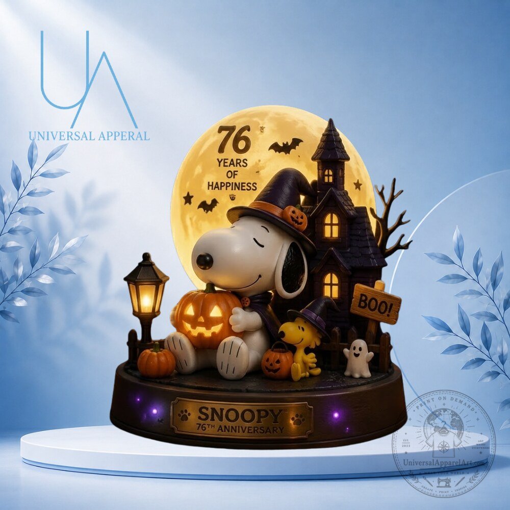 Snoopy Woodstock Halloween Statue 76th Anniversary Light Night