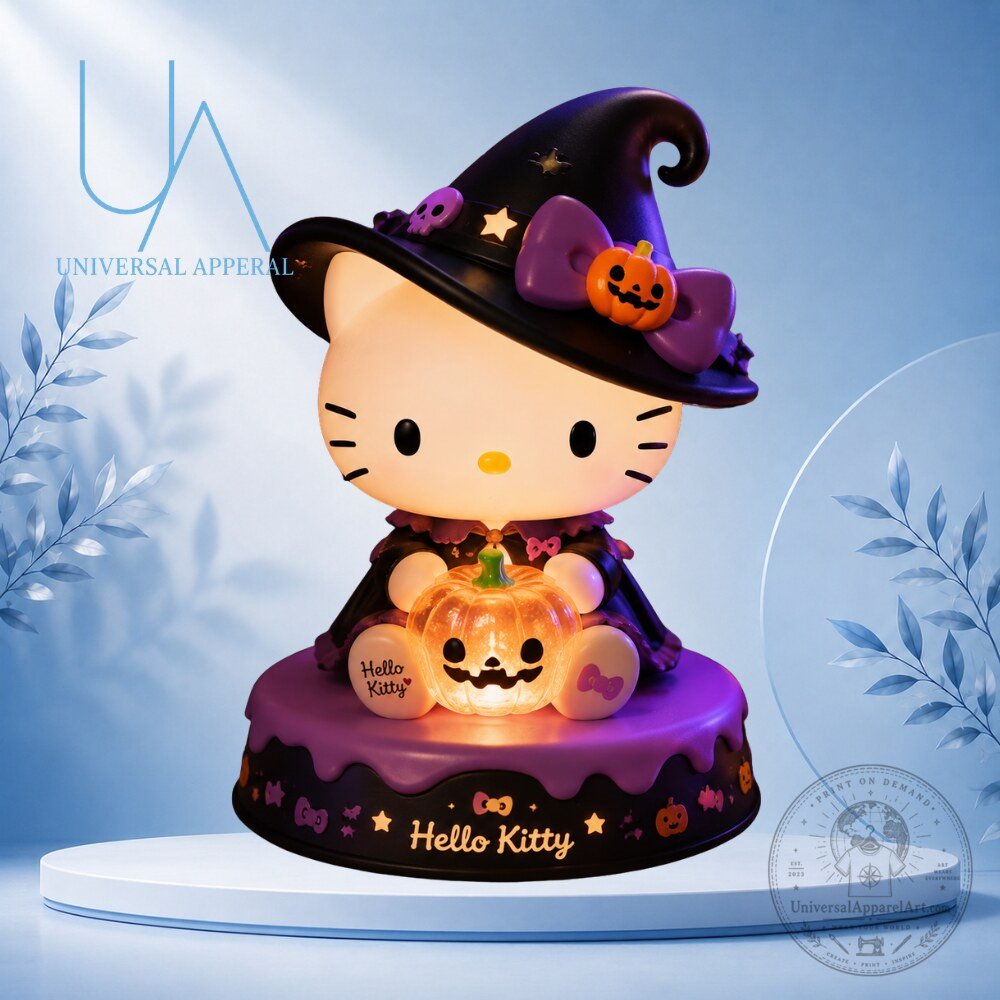Hello Kitty Halloween Witch Statue Glowing Pumpkin Light Night