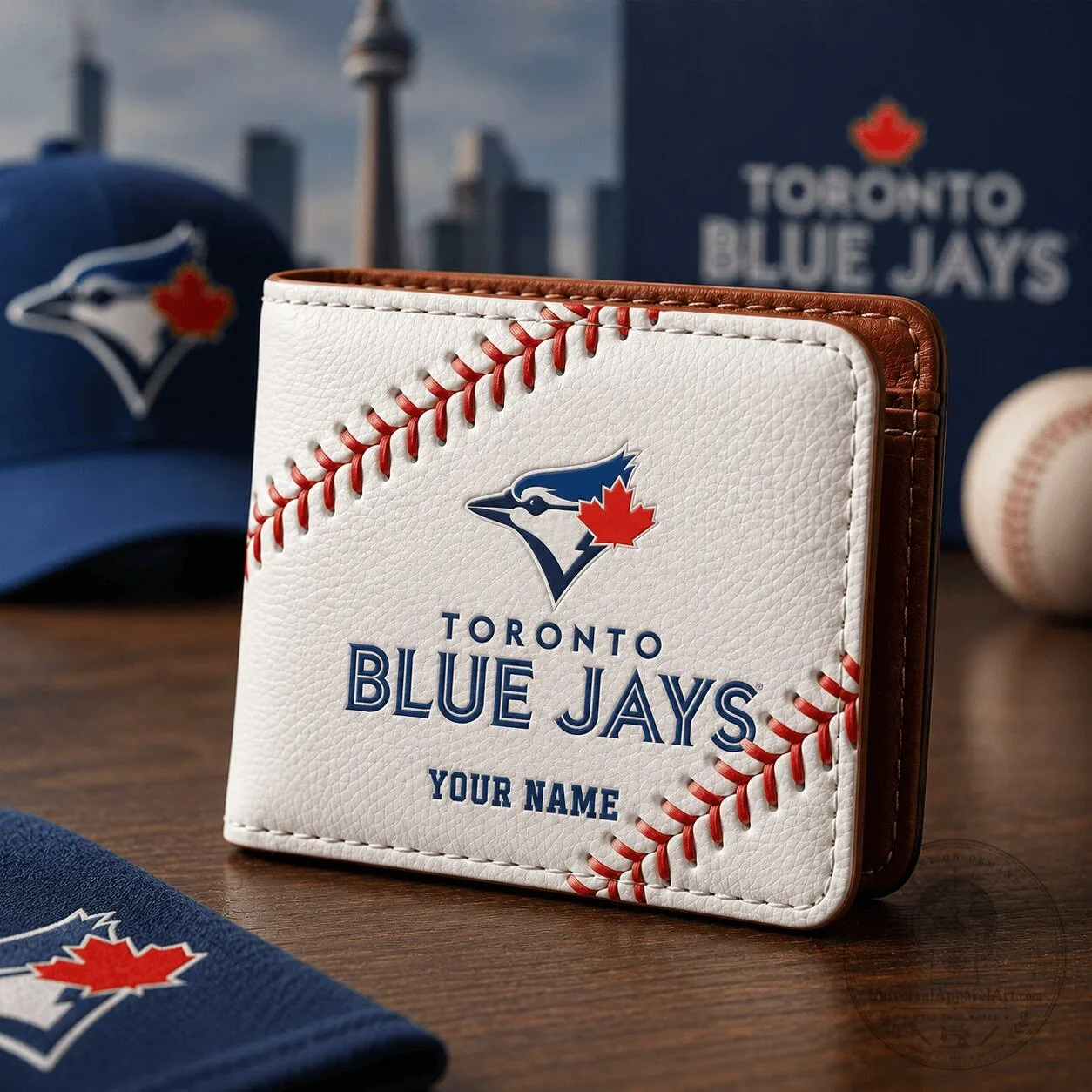 Toronto Blue Jays Baseball Stitch White Leather Wallet