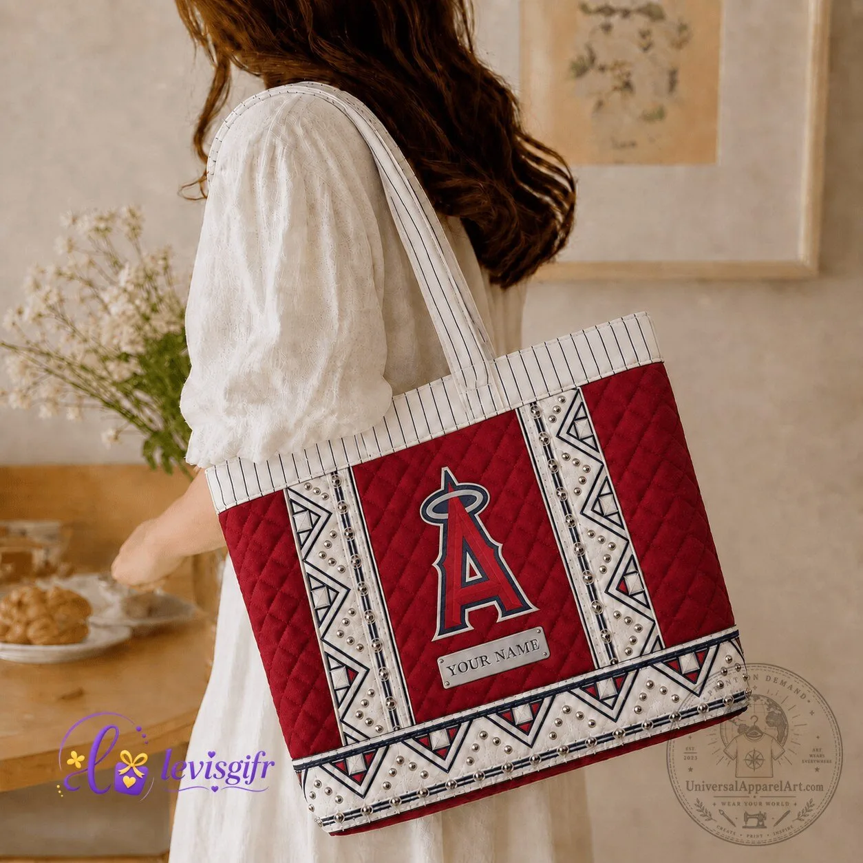 Los Angeles Angels Baseball Team Quilted Tote Bag Personalized Gift