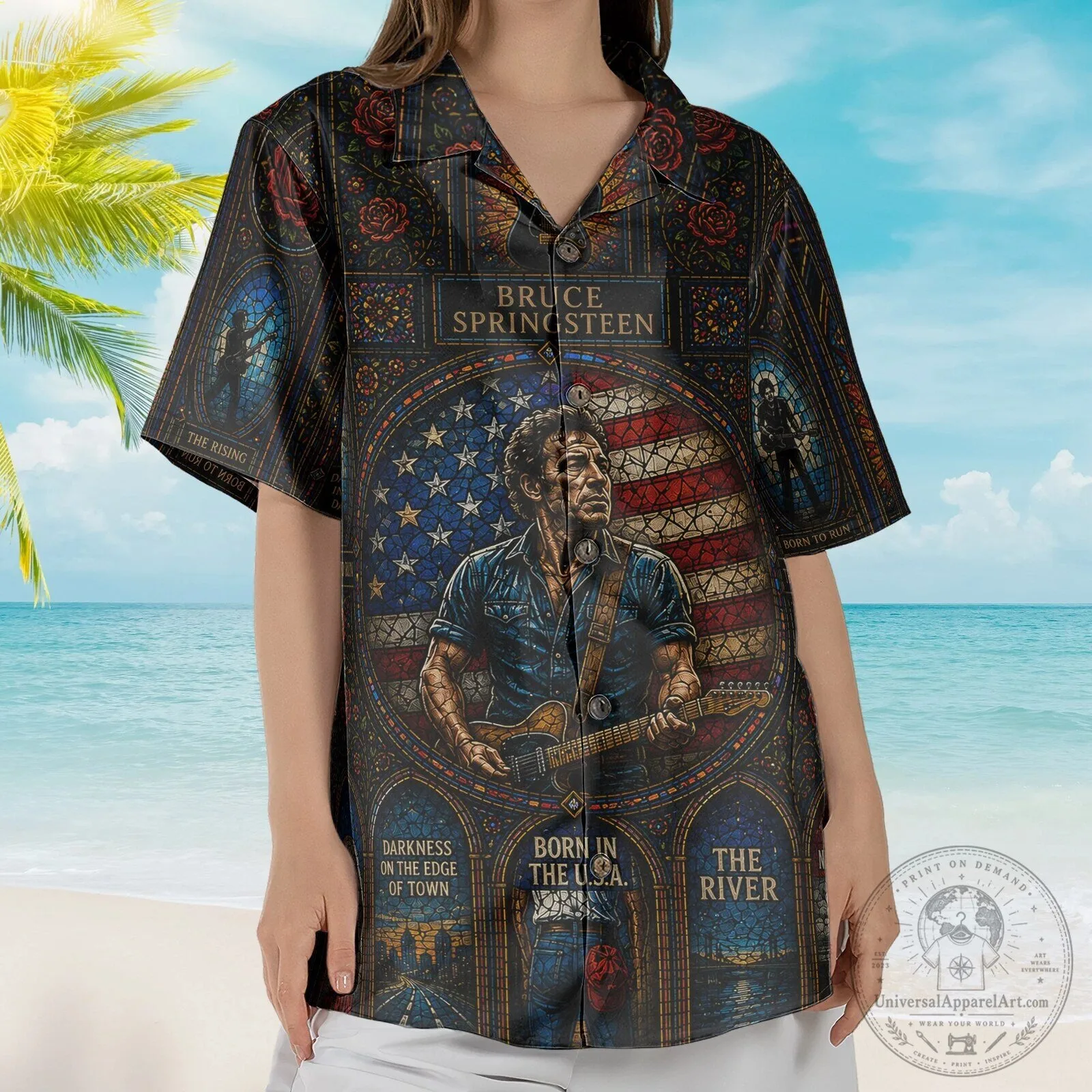 Bruce Springsteen The Boss Stained Glass American Flag Hawaiian Shirt
