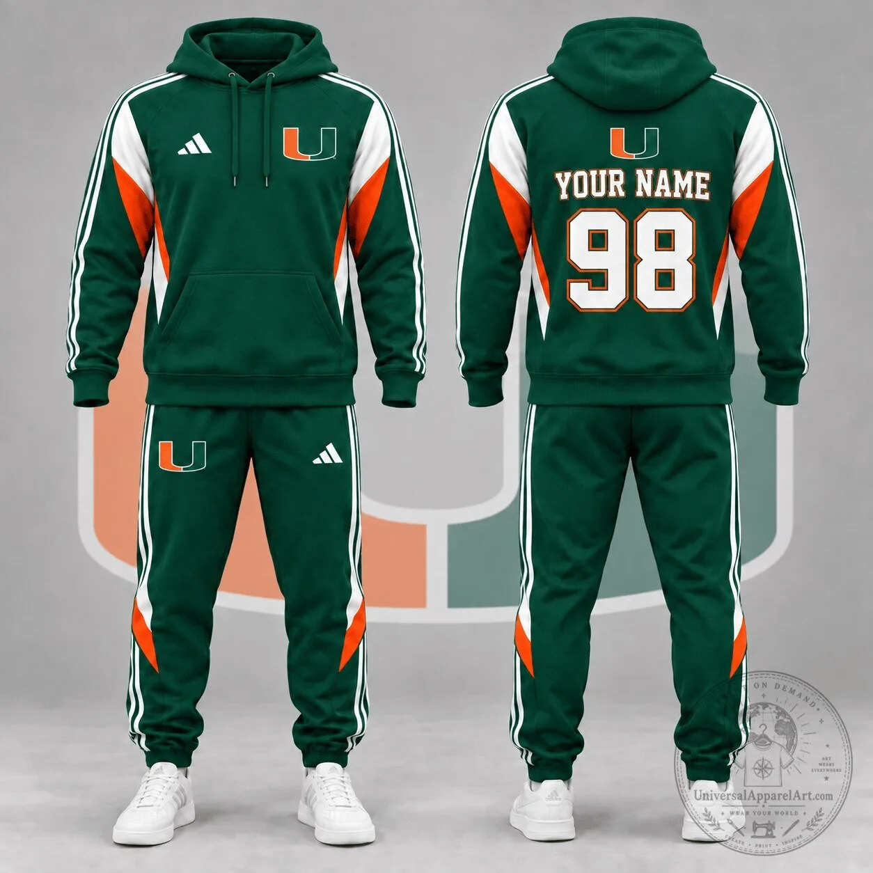Miami Hurricanes Personalized Hoodie and Jogger Tracksuit Set
