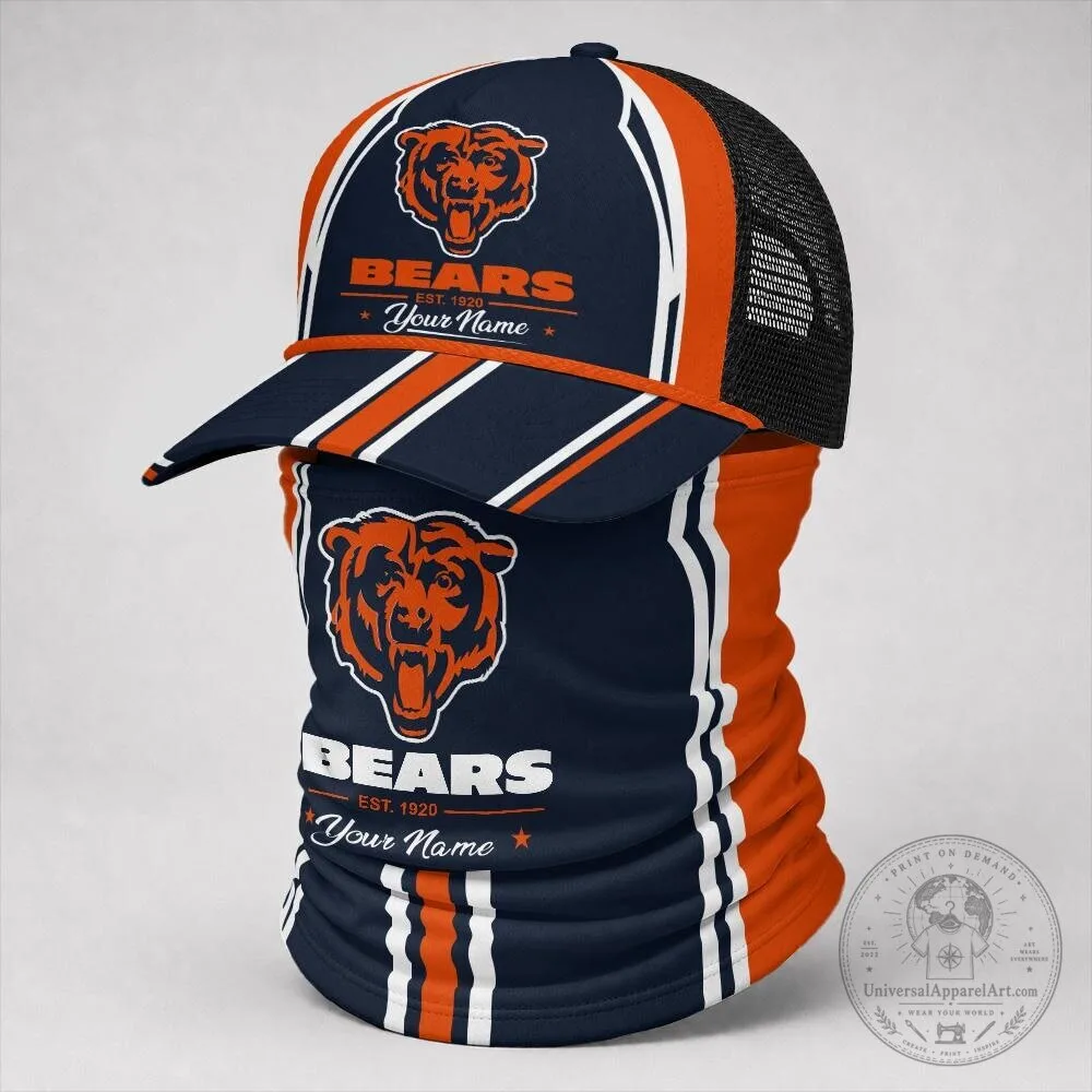 Chicago Bears Custom Name Trucker Hat and Neck Gaiter Set