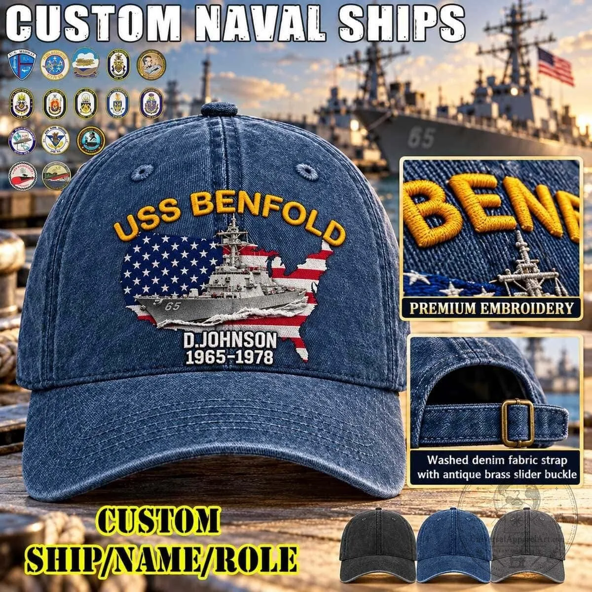 USS Benfold DDG-65 Arleigh Burke-Class Destroyer United States Navy Denim Cap Hat