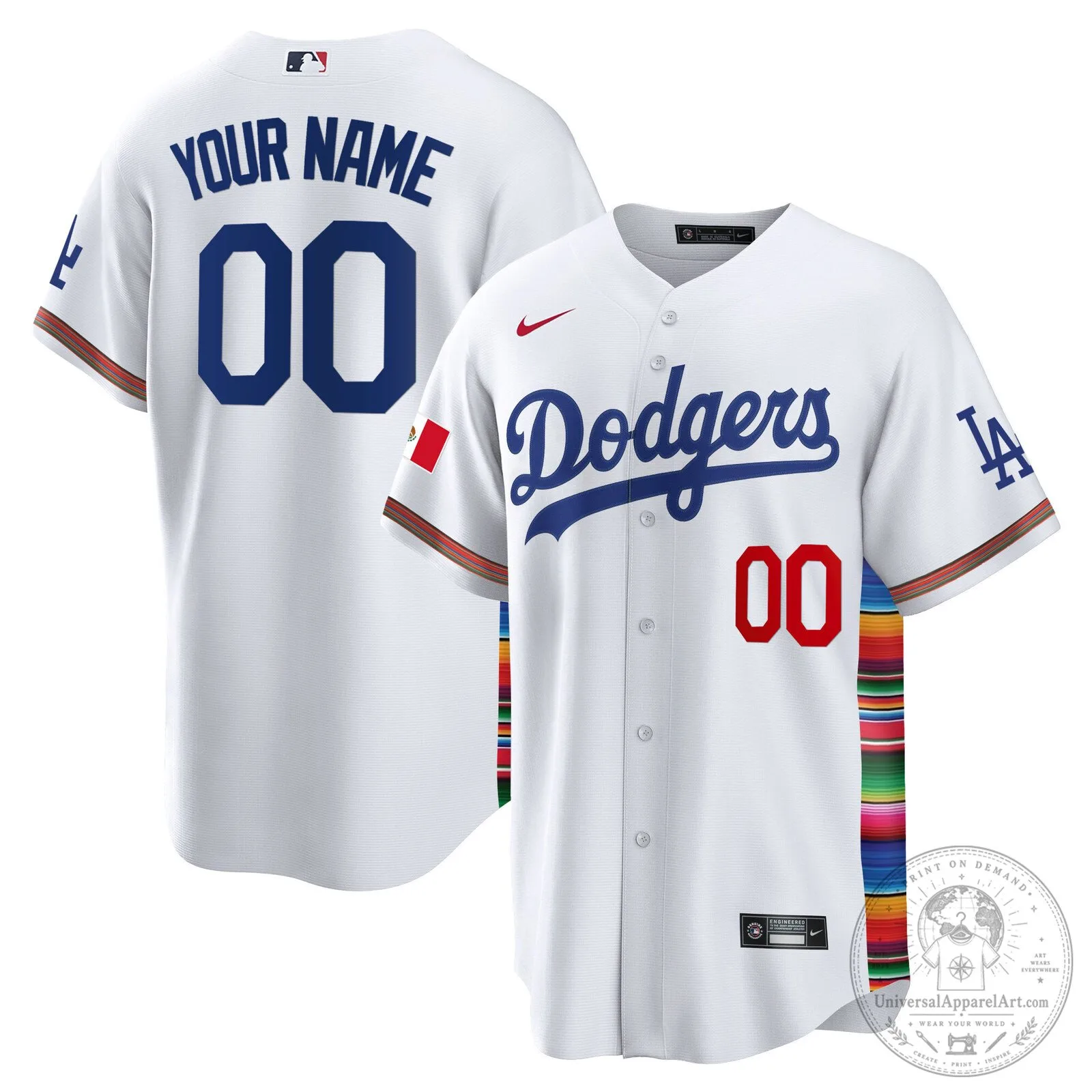 Dodgers Mexico White Baseball Jersey with Custom Name and Number