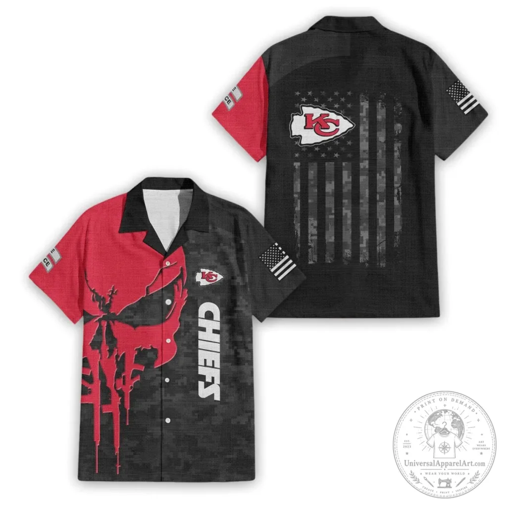 Kansas City Chiefs Salute To Service Skull Camouflage Hawaiian Shirt Kansas City Chiefs Salute To Service Skull Camouflage Hawaiian Shirt