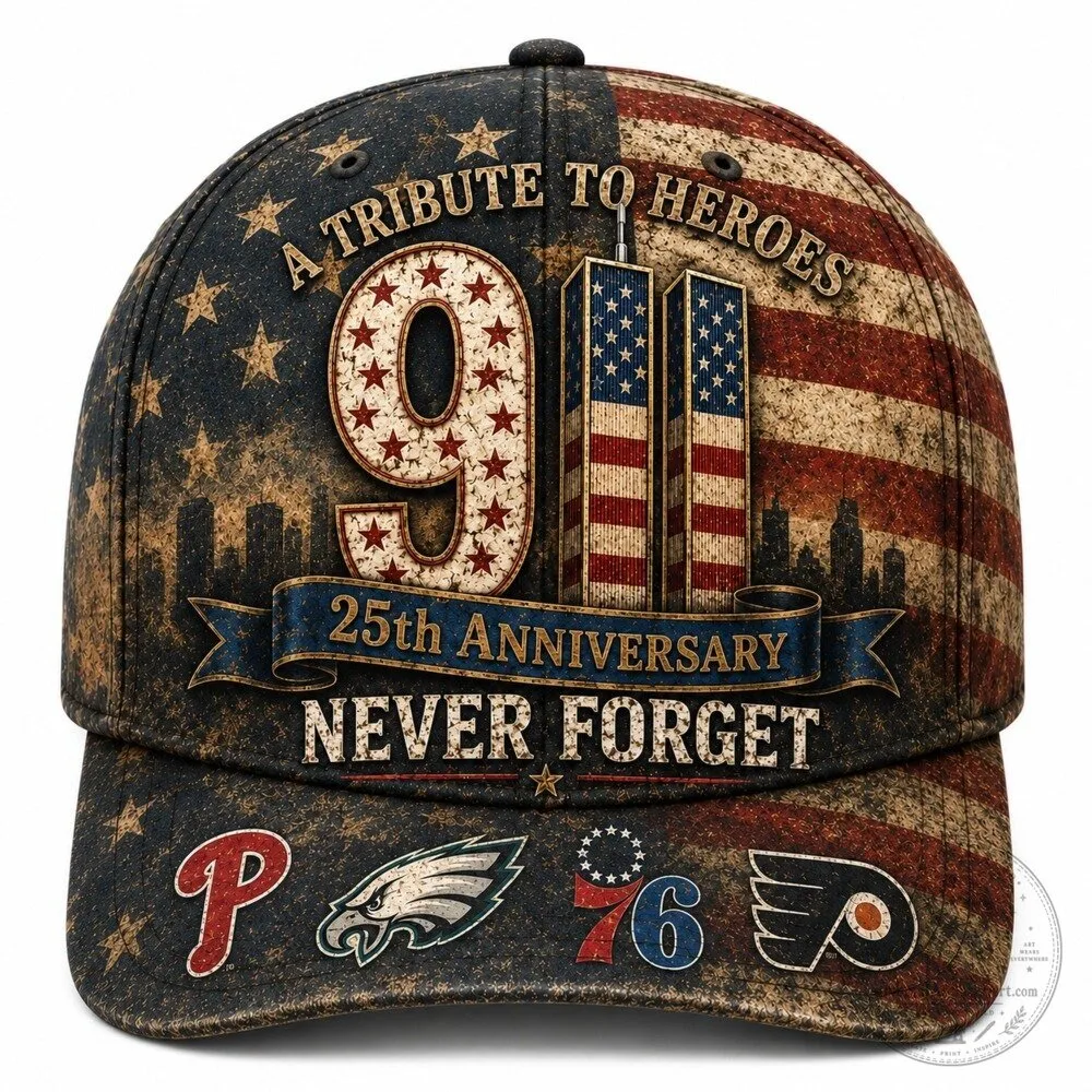 Patriotic American Flag 9/11 Never Forget 25th Anniversary Tribute Baseball Cap Hat