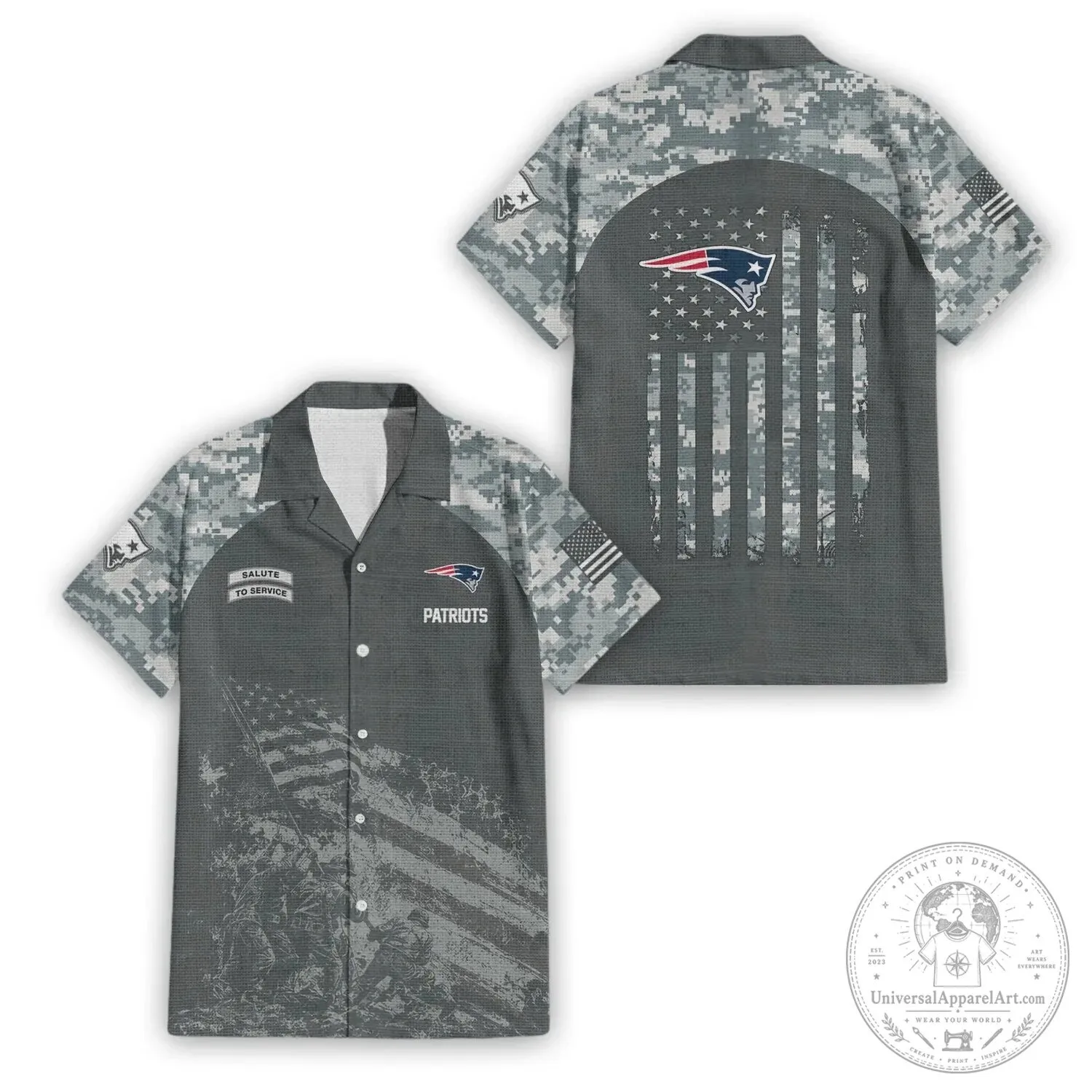 Hawaiian Shirt in Military Camouflage for New England Patriots Salute To Service Collection