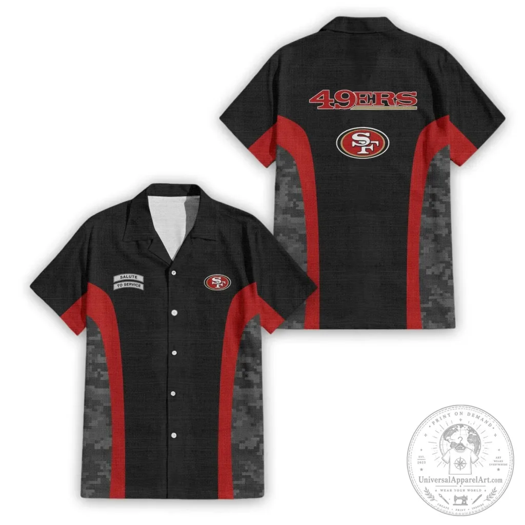 San Francisco 49ers Salute To Service Black And Red Hawaiian Shirt San Francisco 49ers Salute To Service Black And Red Hawaiian Shirt