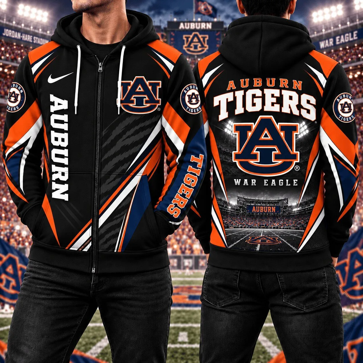 Auburn Tigers Football Team War Eagle Full Zip Hoodie