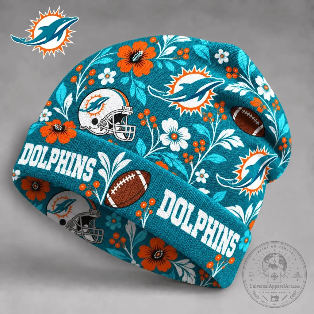 Miami Dolphins NFL Floral Team Pride Beanie Hat Miami Dolphins NFL Floral Team Pride Beanie Hat