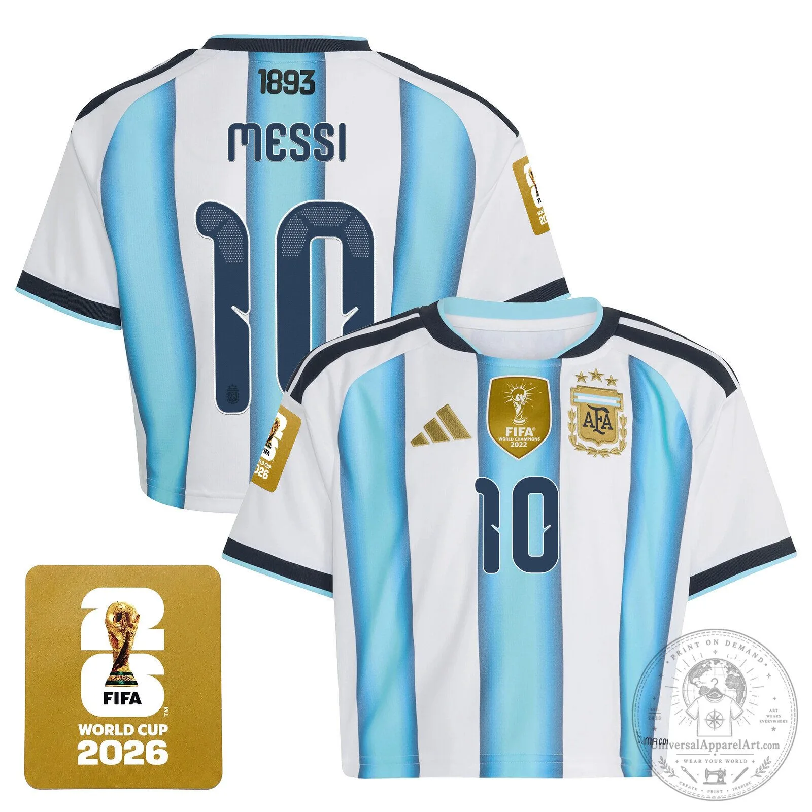 Argentina FIFA World Cup 2026 Lionel Messi Number 10 Women's Cropped Football Jersey