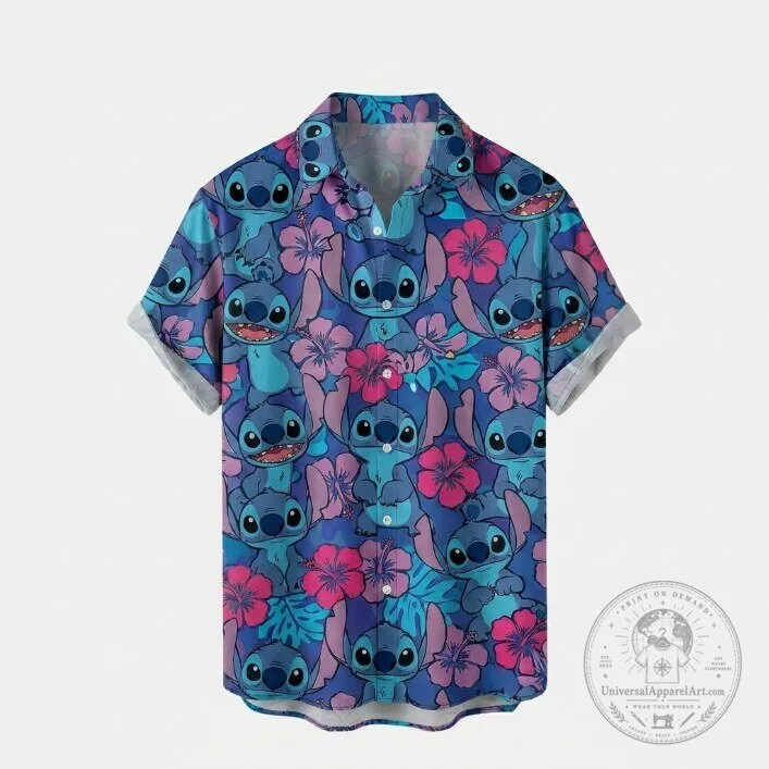 Lilo and Stitch Tropical Floral Pattern Blue Hawaiian Shirt 2 Lilo and Stitch Tropical Floral Pattern Blue Hawaiian Shirt