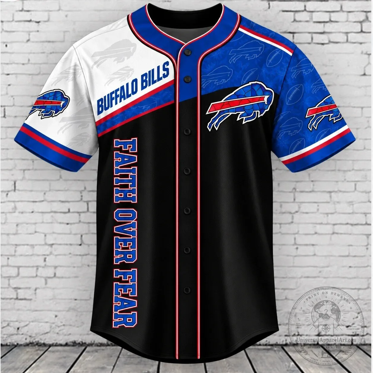 Buffalo Bills Faith Over Fear Stained Glass All Over Print Baseball Jersey