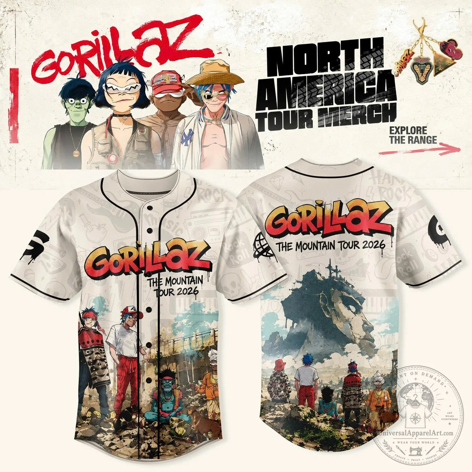 Gorillaz The Mountain Tour 2026 North America Baseball Jersey