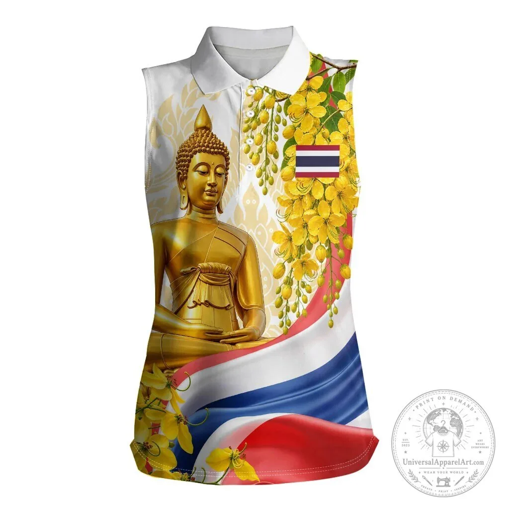 Thailand Golden Buddha Elephant Women's Sleeveless Polo Shirt
