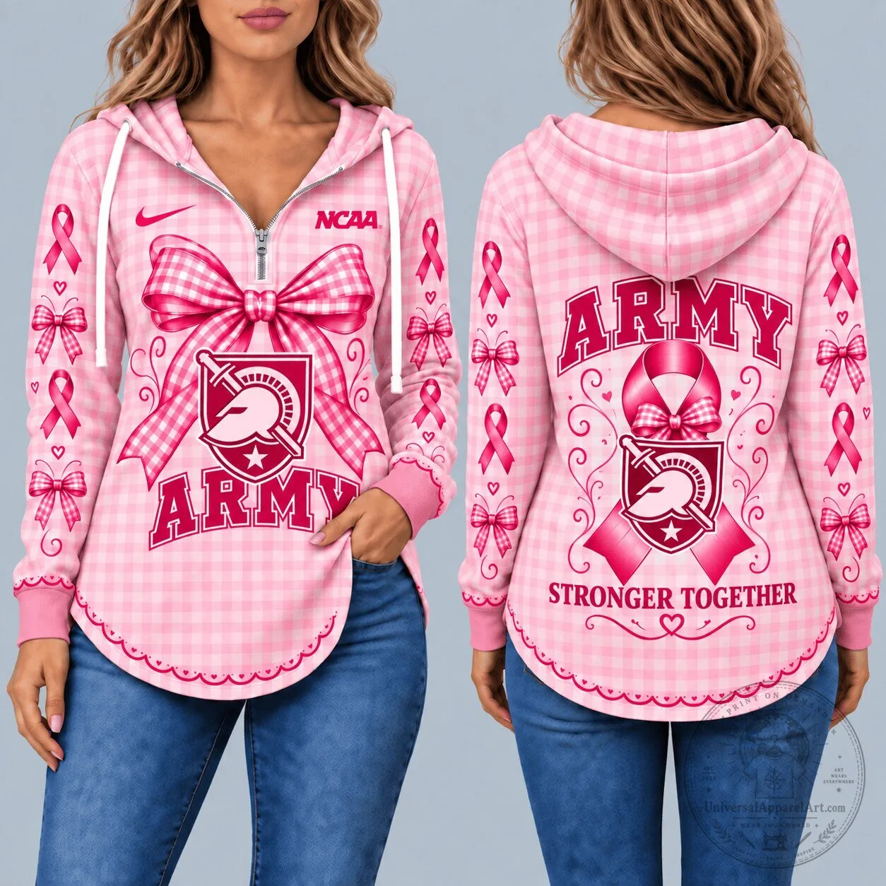 Army Black Knights Breast Cancer Awareness Pink Gingham Hoodie