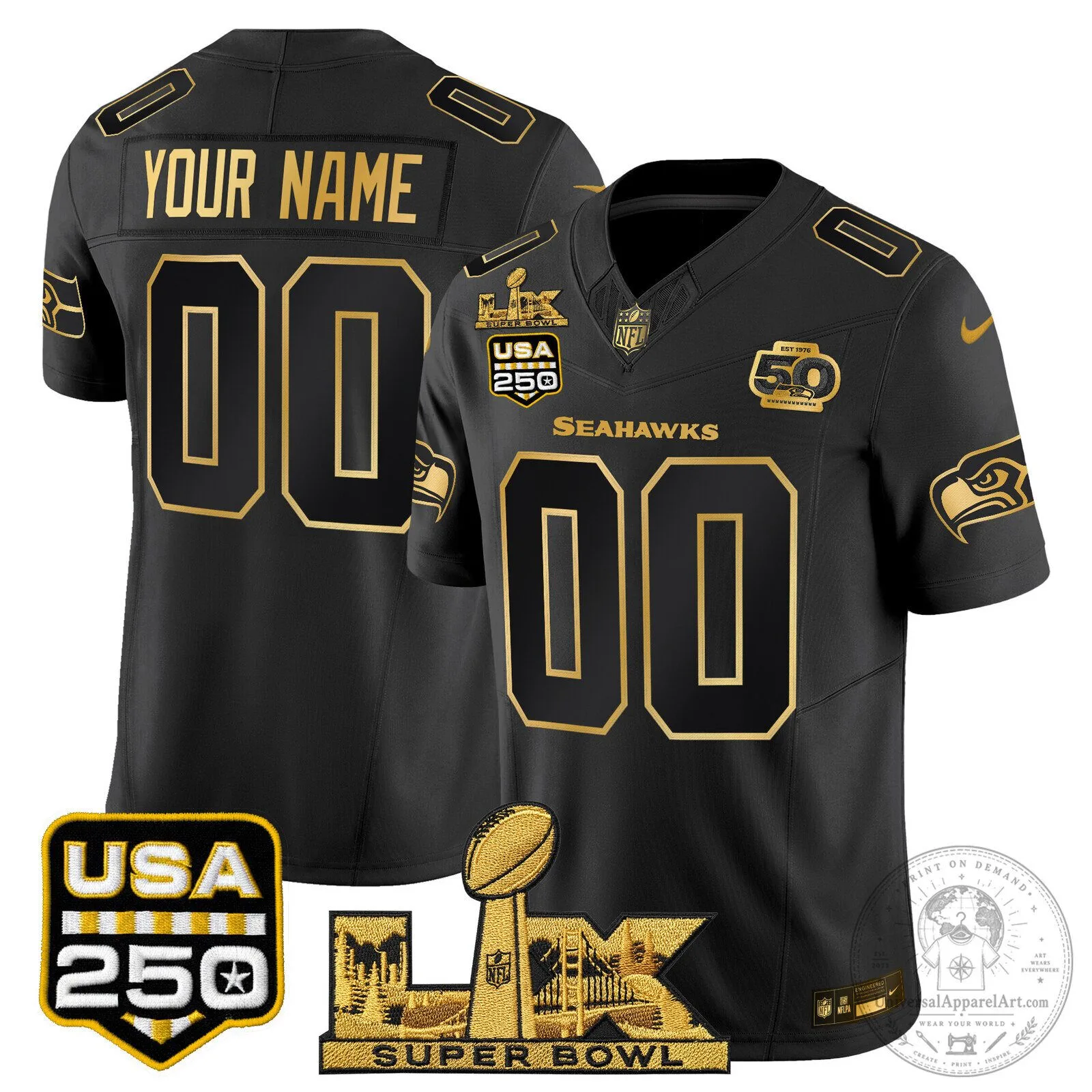 Seattle Seahawks Super Bowl LX United States 250th Anniversary Black Jersey