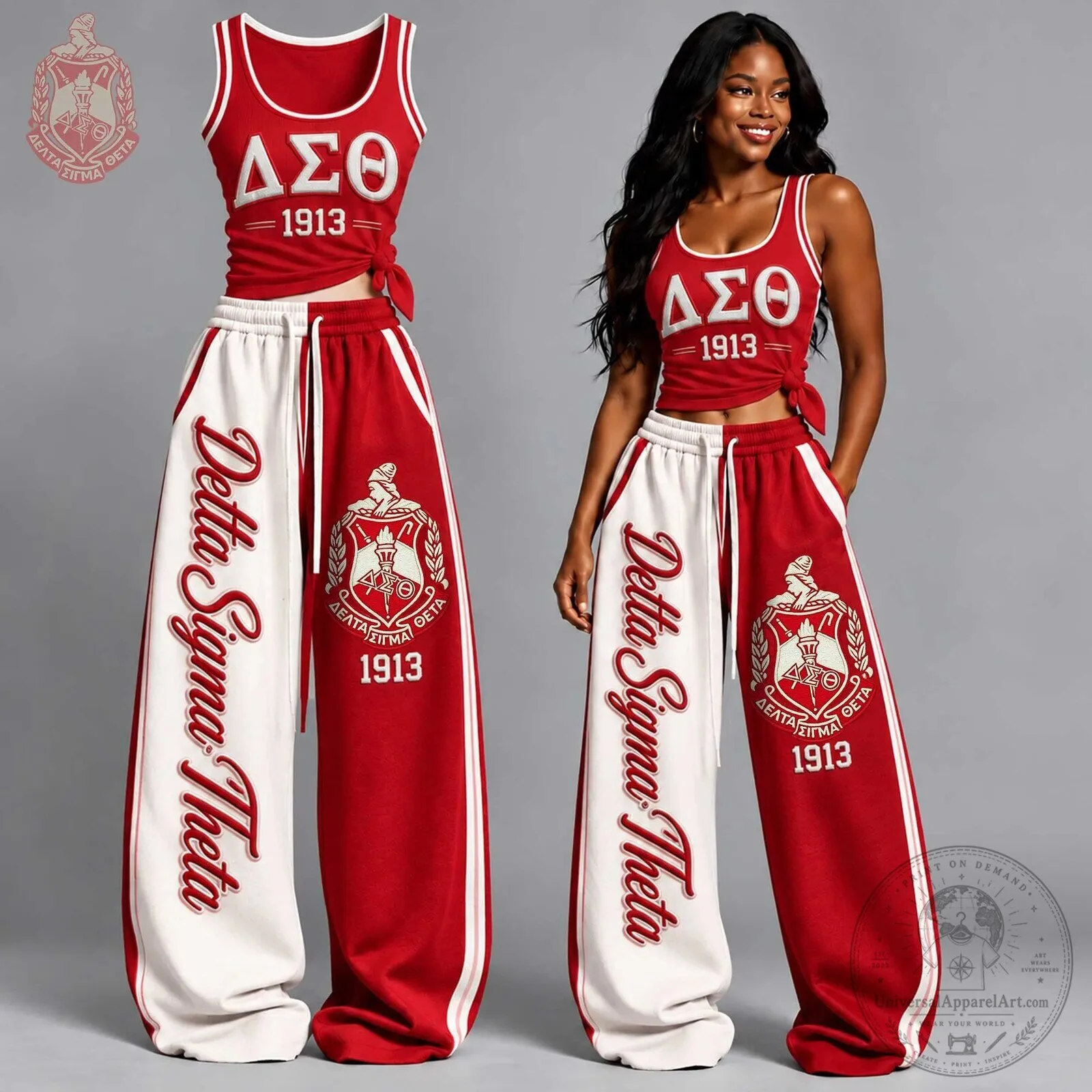 Red and White Tank Top with Pants Set for Delta Sigma Theta Sorority