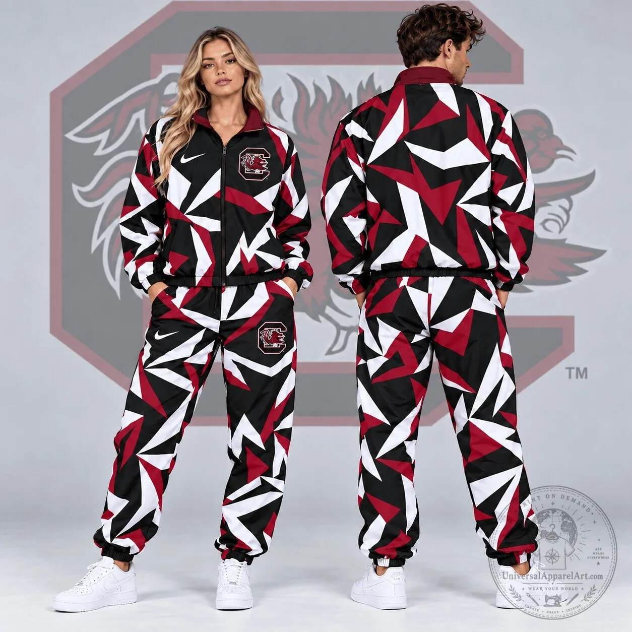 South Carolina Gamecocks Shattered Prism All Over Print Tracksuit Jacket and Pants Set