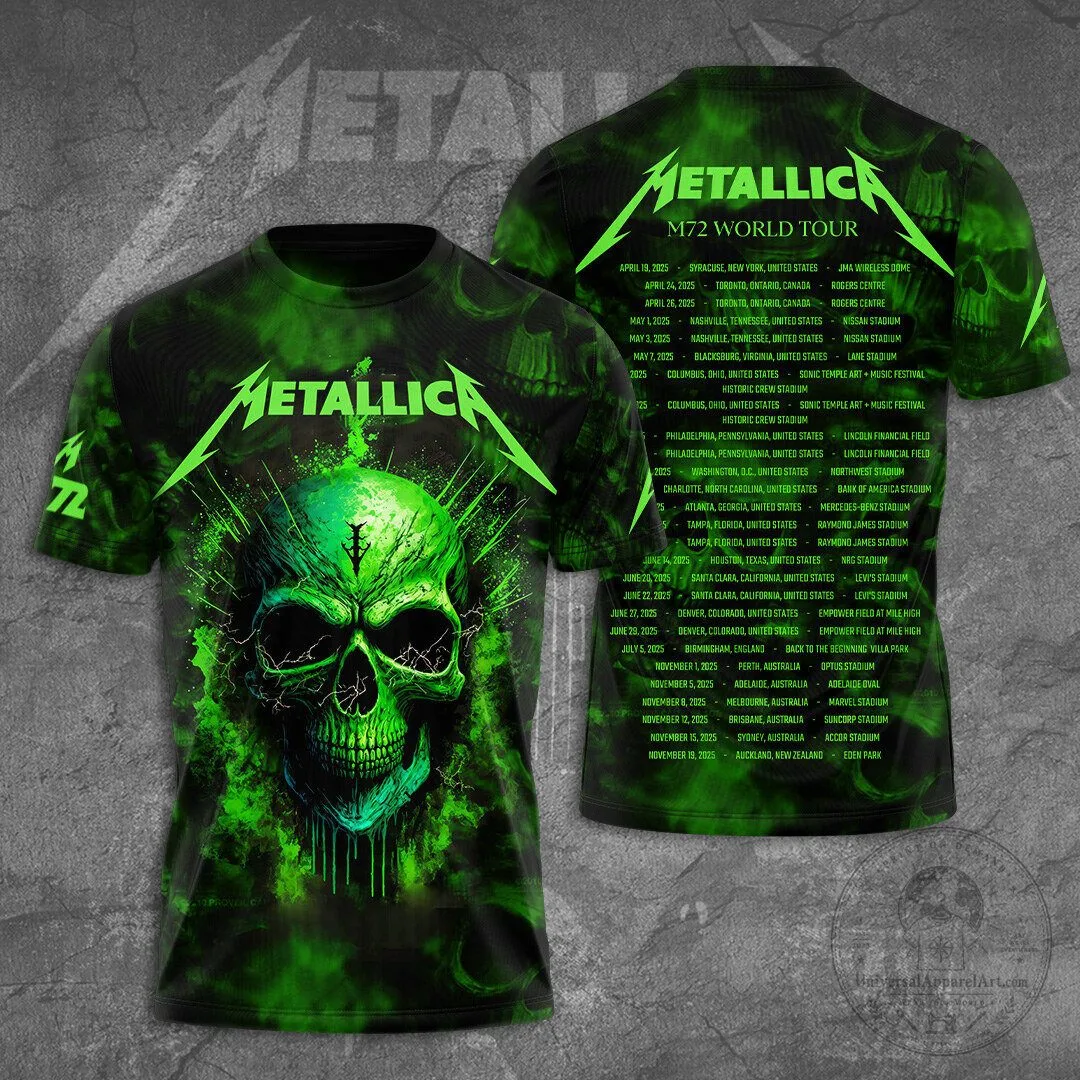 Metallica M72 World Tour Green Skull Graphic Band T-Shirt