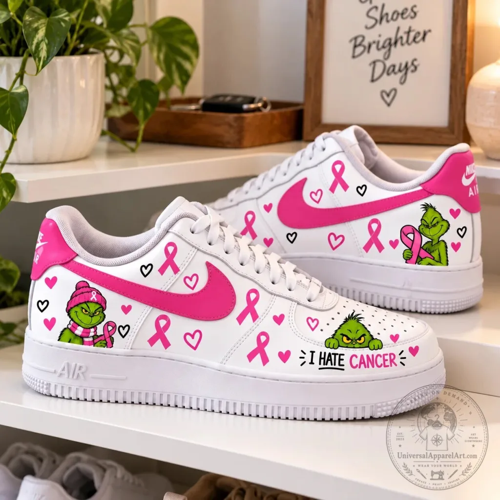 Breast Cancer Awareness Grinch Pink Ribbon Heart Sneakers Shoes Breast Cancer Awareness Grinch Pink Ribbon Heart Sneakers Shoes