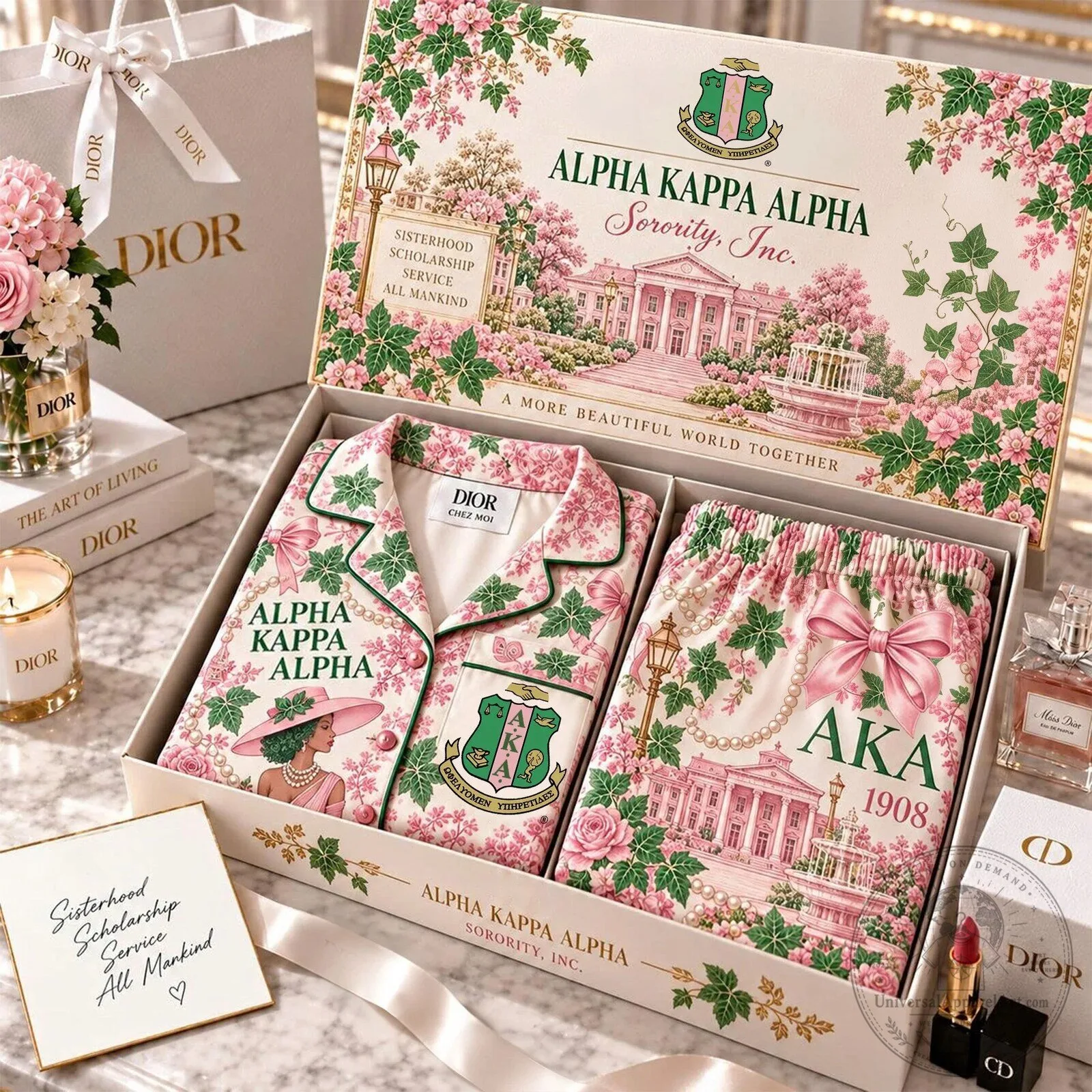 Alpha Kappa Alpha Sorority Pink Floral Pajamas Set