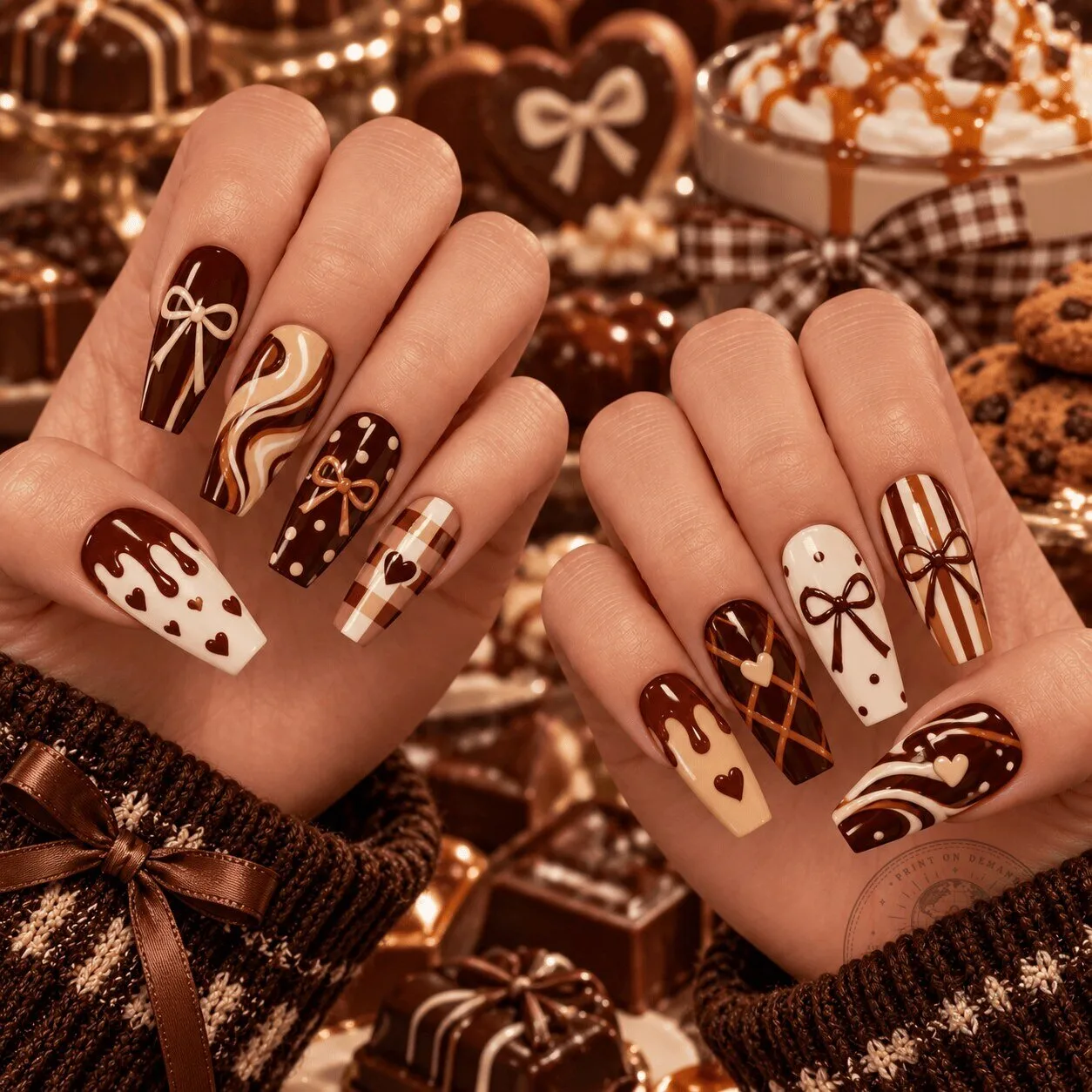 Chocolate Glazed Caramel Bow Press-On Nails Set