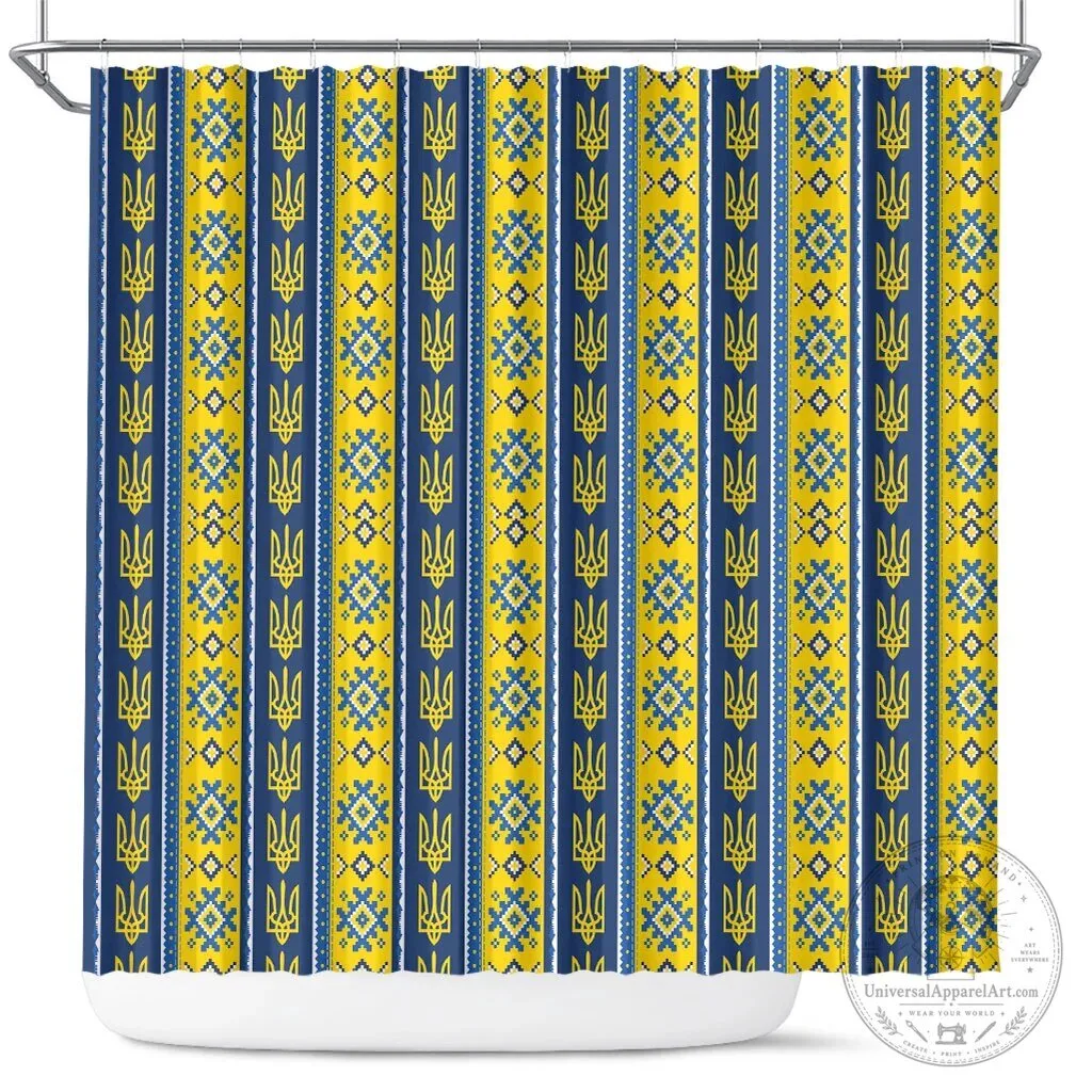 Ukrainian Trident Pattern Christmas Shower Curtain