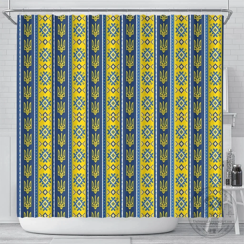Ukrainian Trident Pattern Christmas Shower Curtain 6 Ukrainian Trident Pattern Christmas Shower Curtain