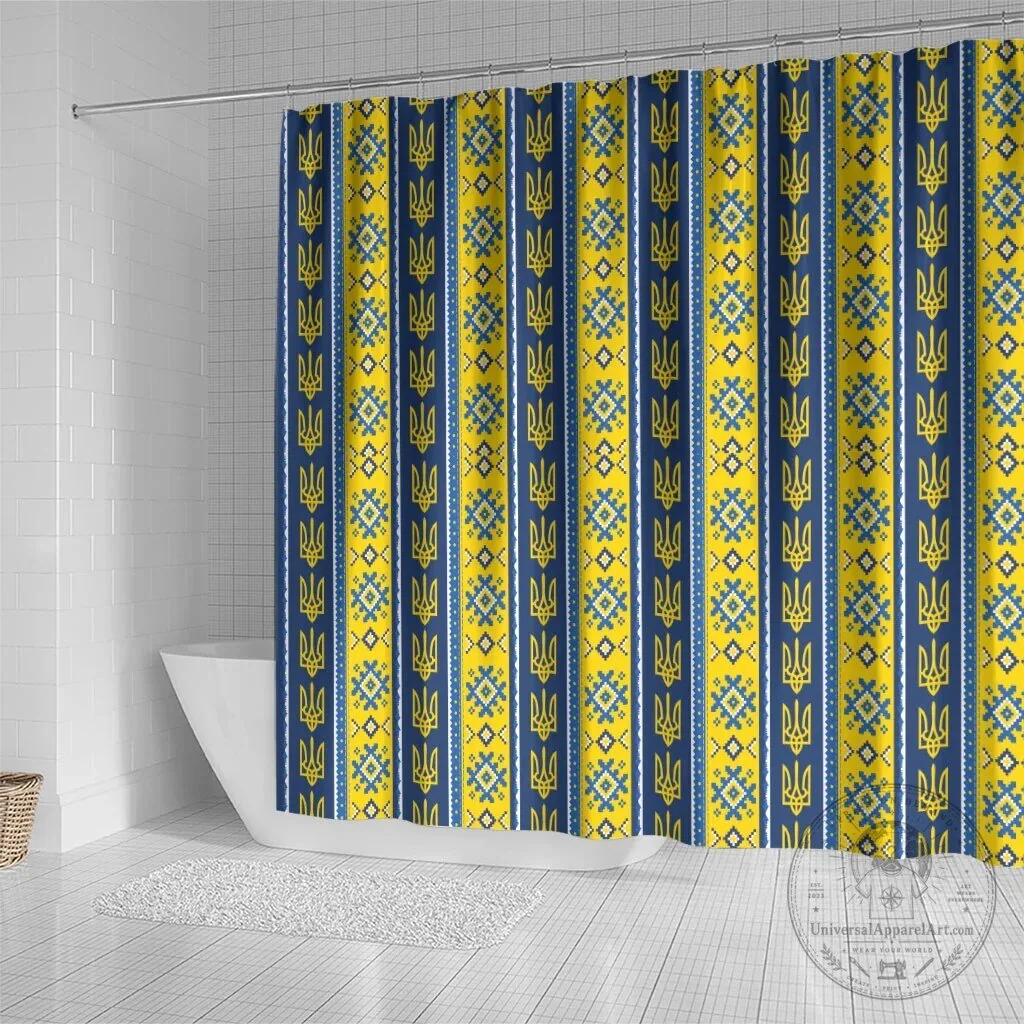 Ukrainian Trident Pattern Christmas Shower Curtain 7 Ukrainian Trident Pattern Christmas Shower Curtain