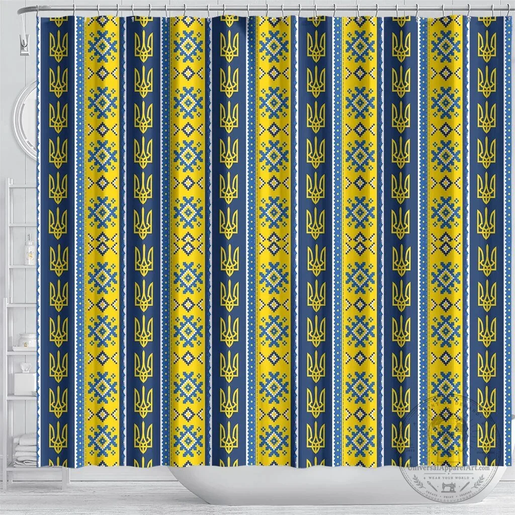 Ukrainian Trident Pattern Christmas Shower Curtain 8 Ukrainian Trident Pattern Christmas Shower Curtain