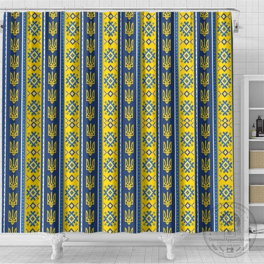 Ukrainian Trident Pattern Christmas Shower Curtain 9 Ukrainian Trident Pattern Christmas Shower Curtain