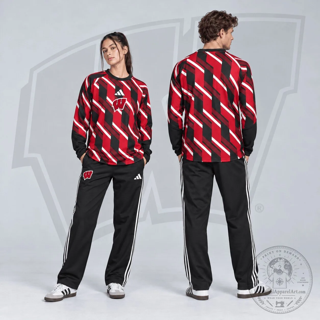 Wisconsin Badgers Diagonal Stripe Performance Long Sleeve Shirt