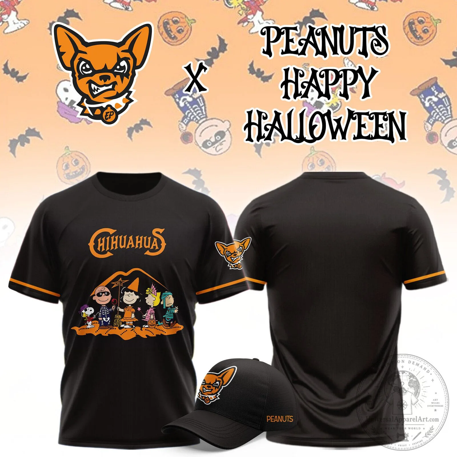 Peanuts Happy Halloween Chihuahua Character Black T-Shirt