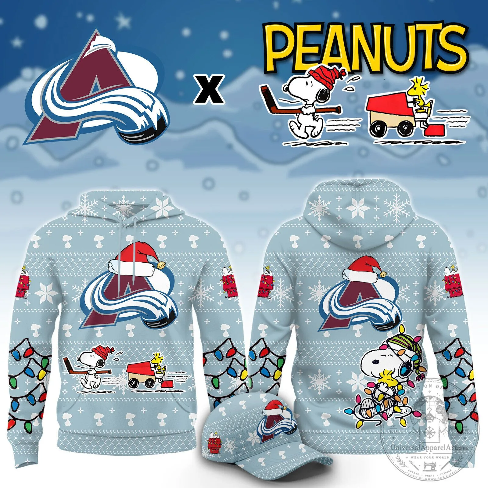 Colorado Avalanche Peanuts Christmas Snowflakes Hoodie