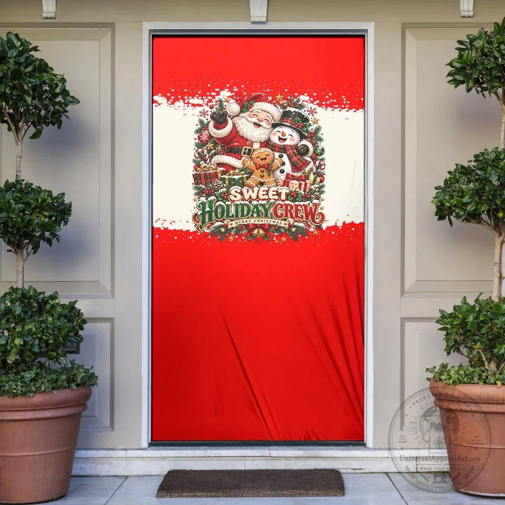 Sweet Holiday Crew Santa Snowman Gingerbread Christmas Festive Door Cover