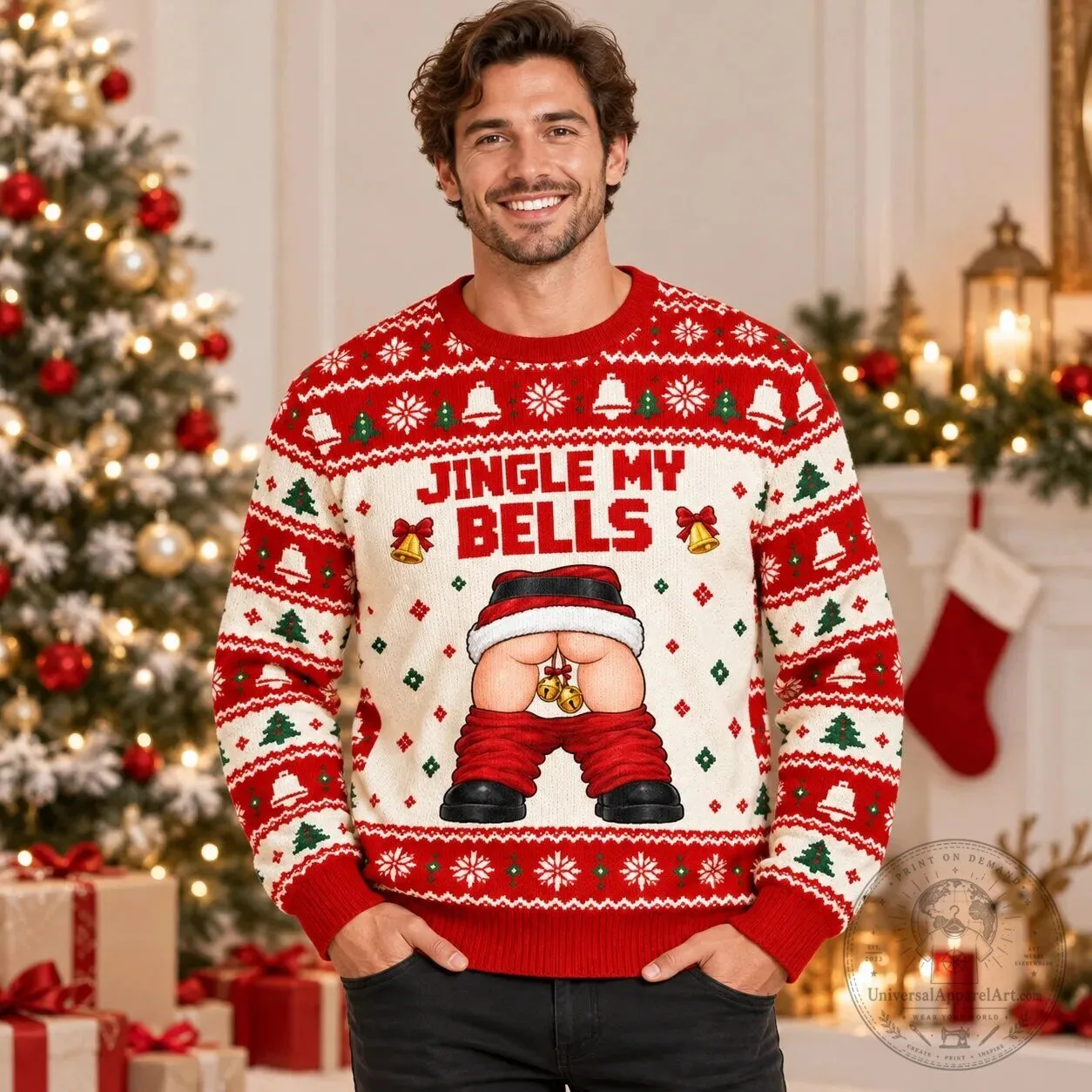 Funny Naughty Jingle My Bells Ugly Christmas Sweater for Men