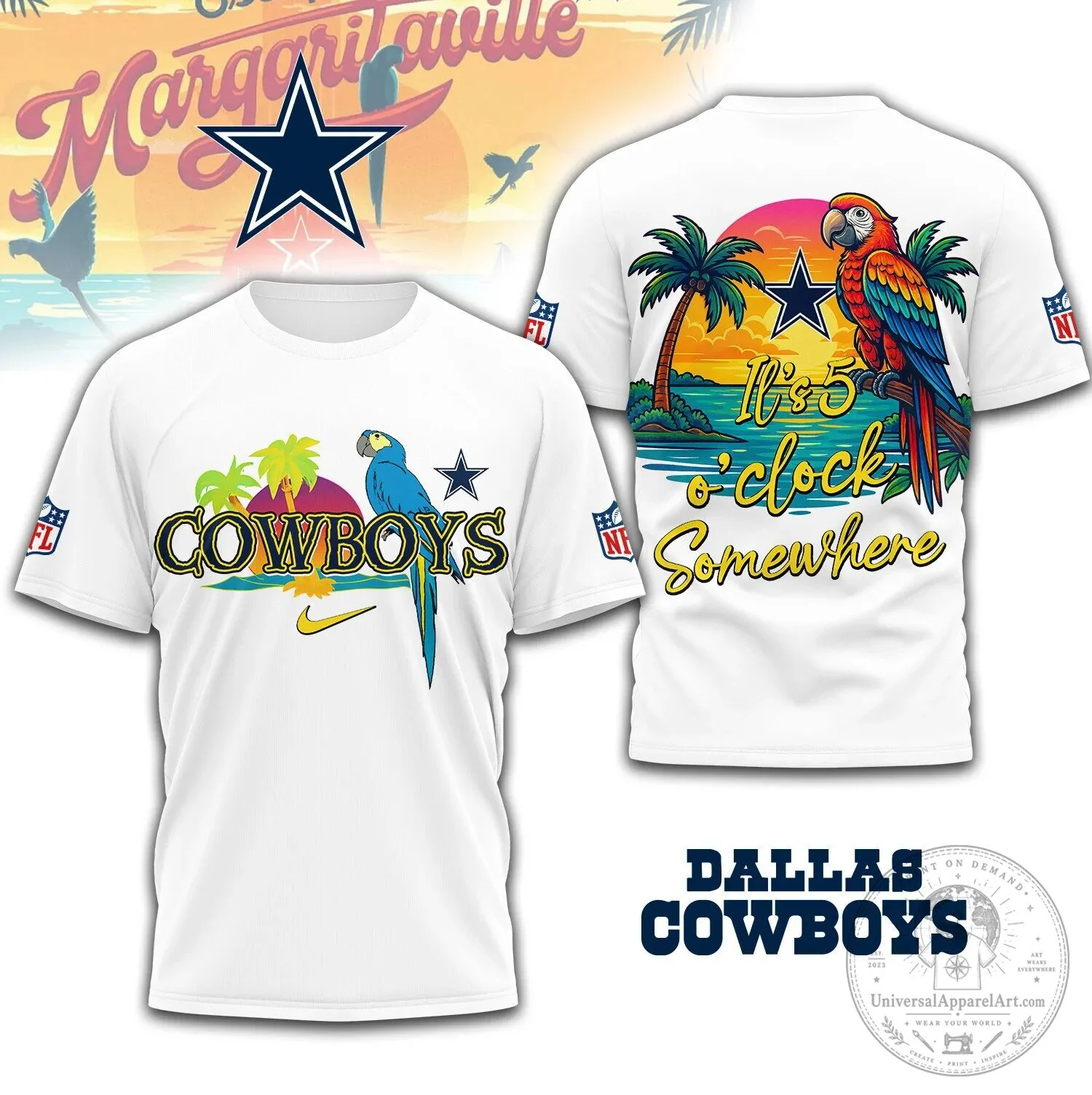 Dallas Cowboys It's 5 O'Clock Somewhere Parrot Tropical T-Shirt