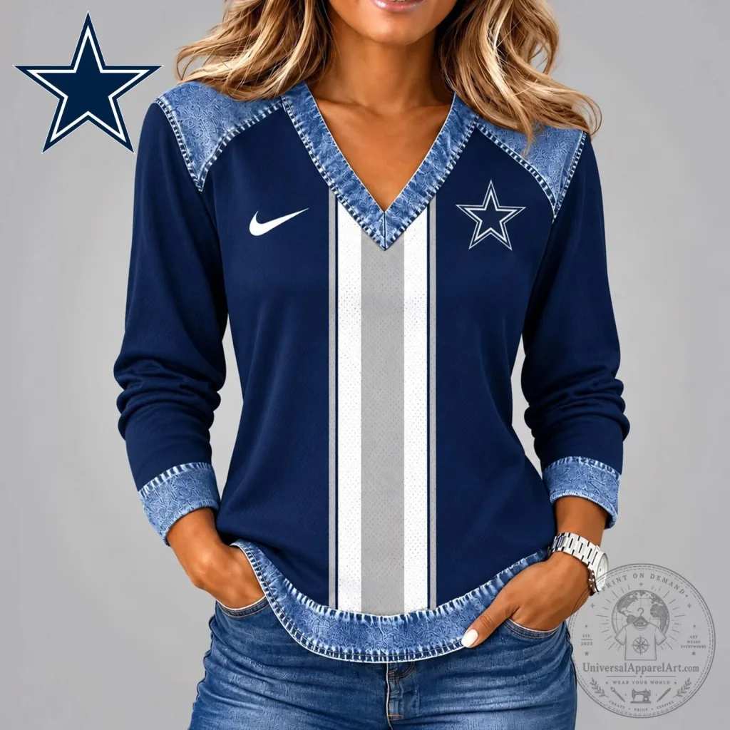 Dallas Cowboys Shirt Women's Long Sleeve V-Neck Vintage Style Football Fan Apparel Dallas Cowboys Shirt Women's Long Sleeve V-Neck Vintage Style Football Fan Apparel
