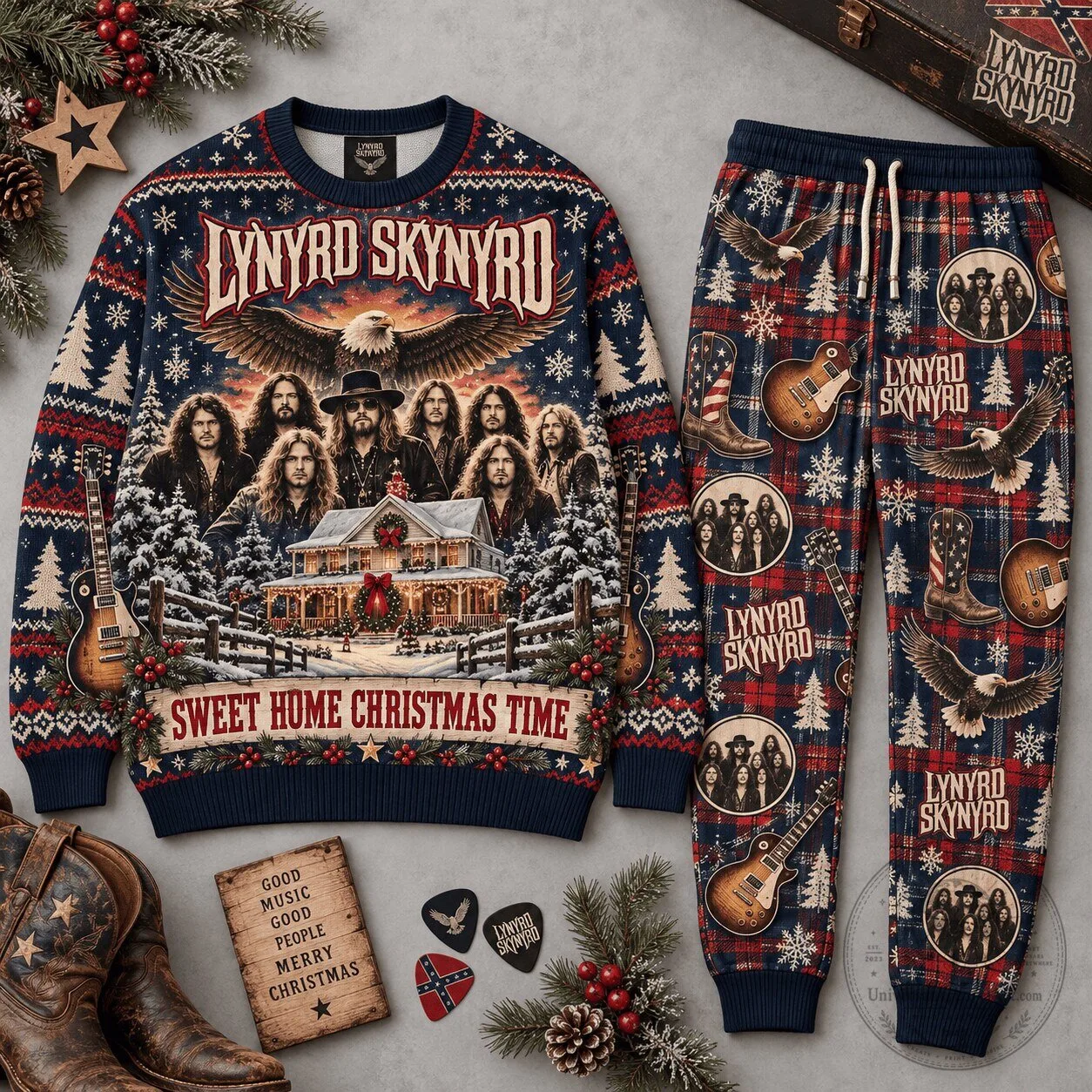 Lynyrd Skynyrd Band Sweet Home Christmas Time Ugly Christmas Sweater
