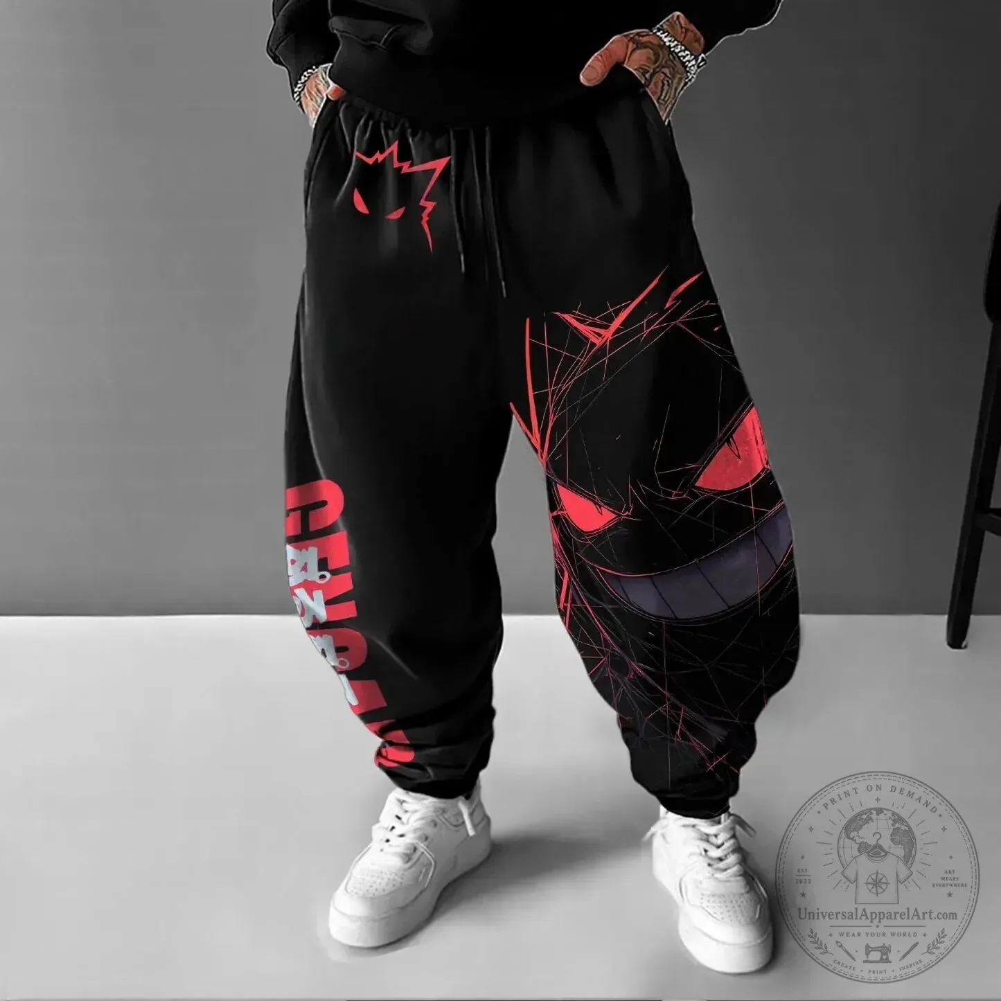 Pokemon Gengar Character Graphic Print Unisex Black Jogger Pants
