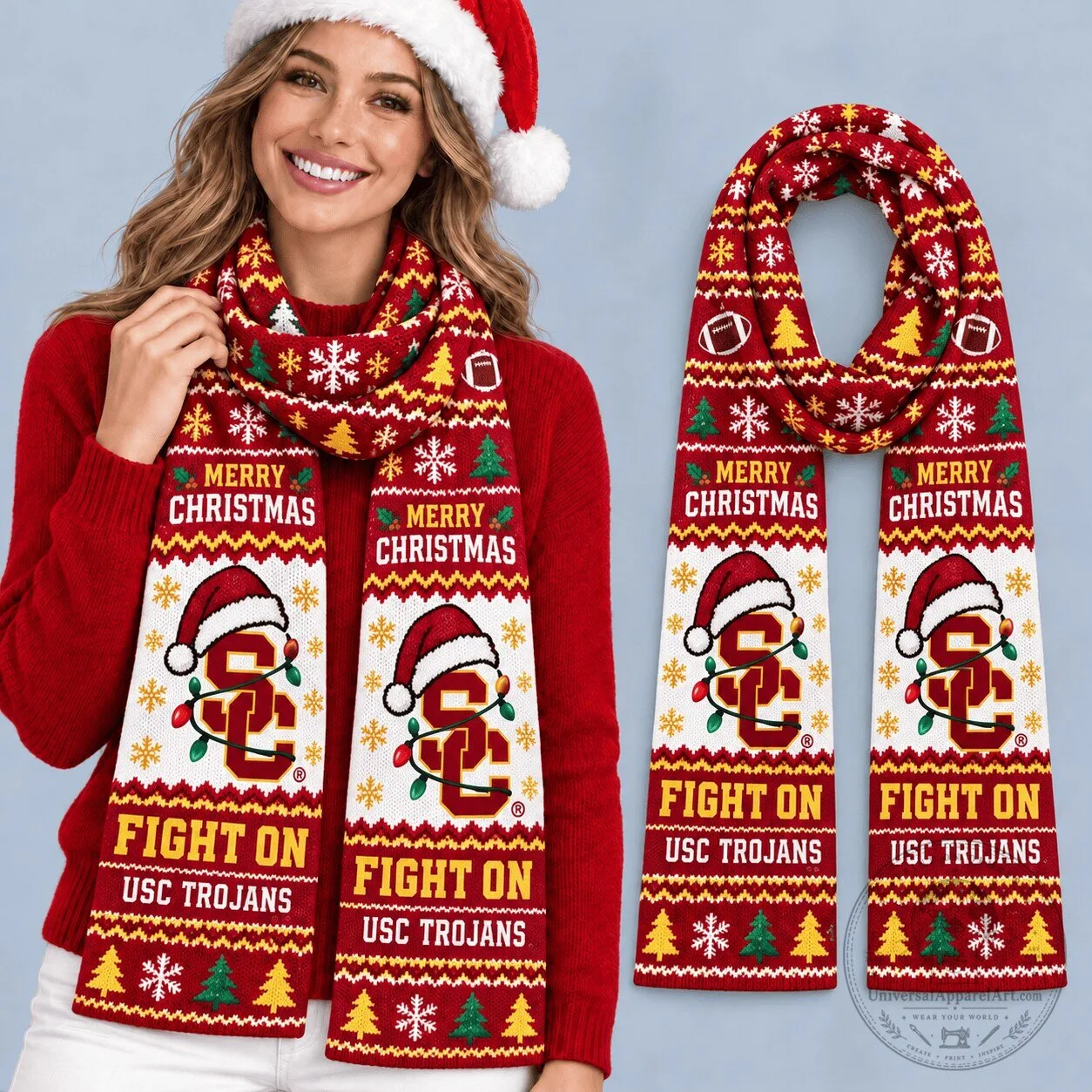 USC Trojans Merry Christmas Holiday Scarf