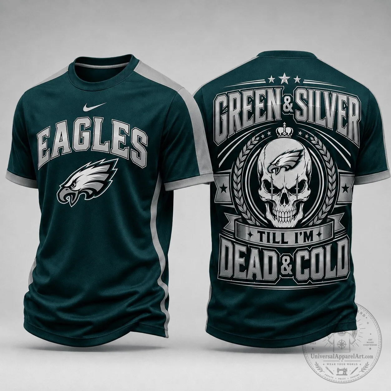 Philadelphia Eagles NFL Fan Shirt Green Silver Skull Till I’m Dead And Cold T-Shirt