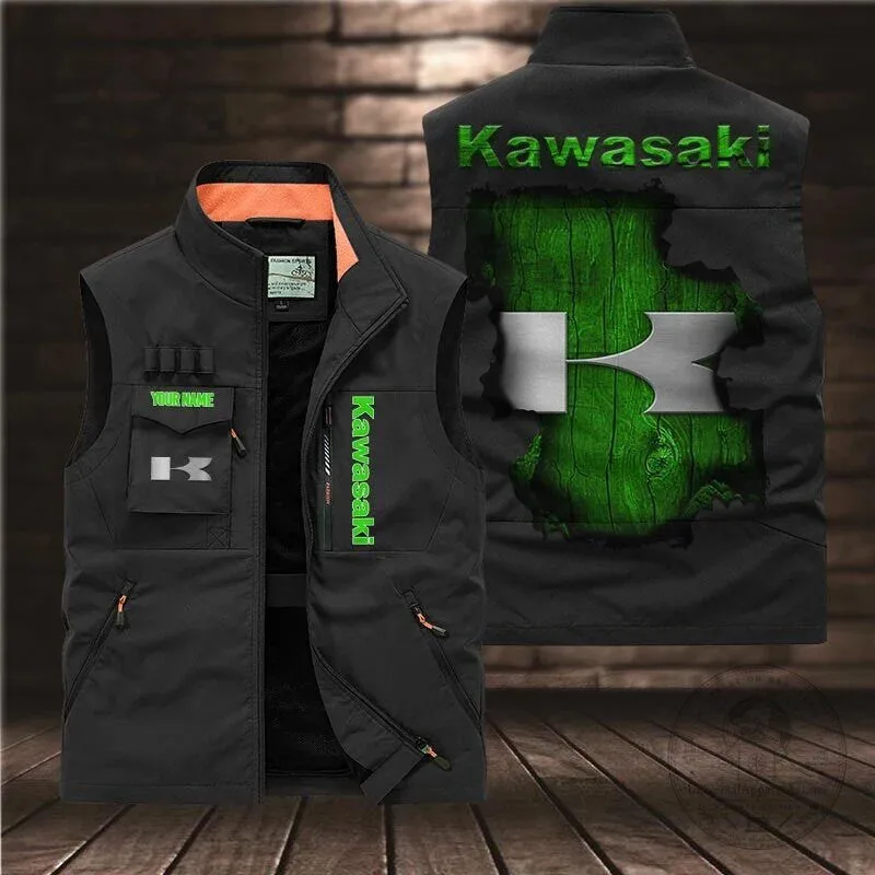 Kawasaki Motorcycle Racing Team Logo Black Padded Vest Jacket