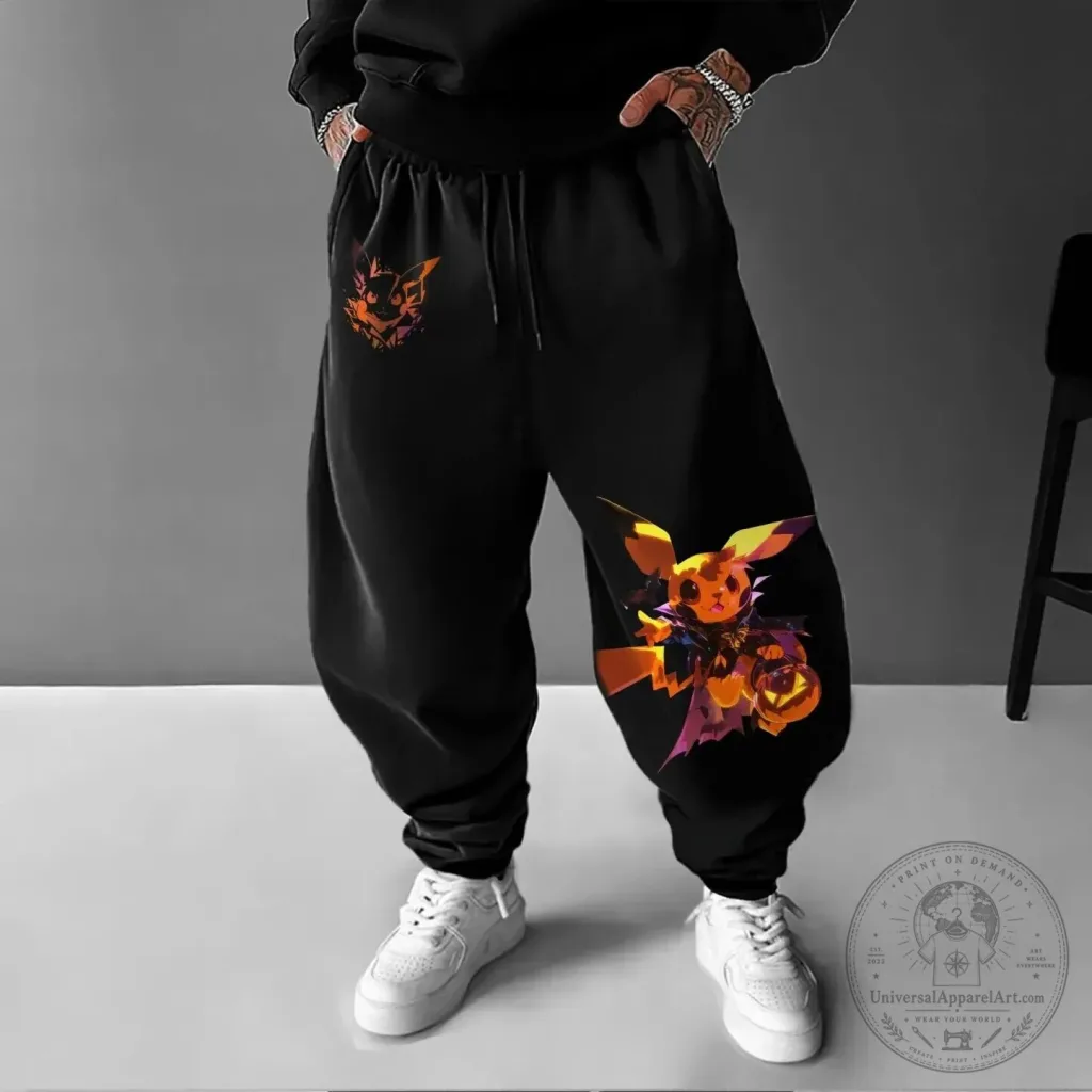 Pokemon Pikachu Halloween Unisex Black Jogger Sweatpants Pokemon Pikachu Halloween Unisex Black Jogger Sweatpants
