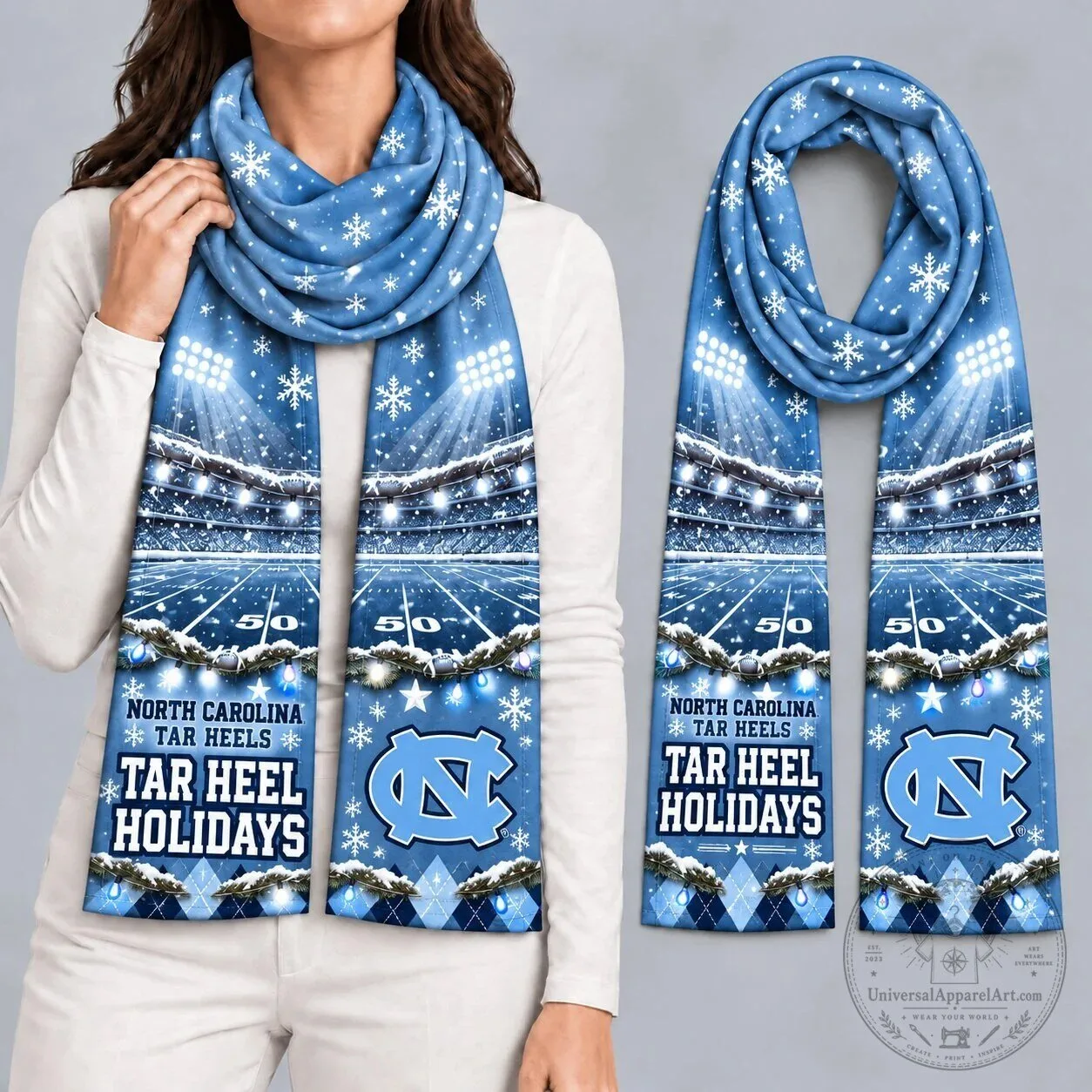 North Carolina Tar Heels Christmas Football Stadium Winter Scarf